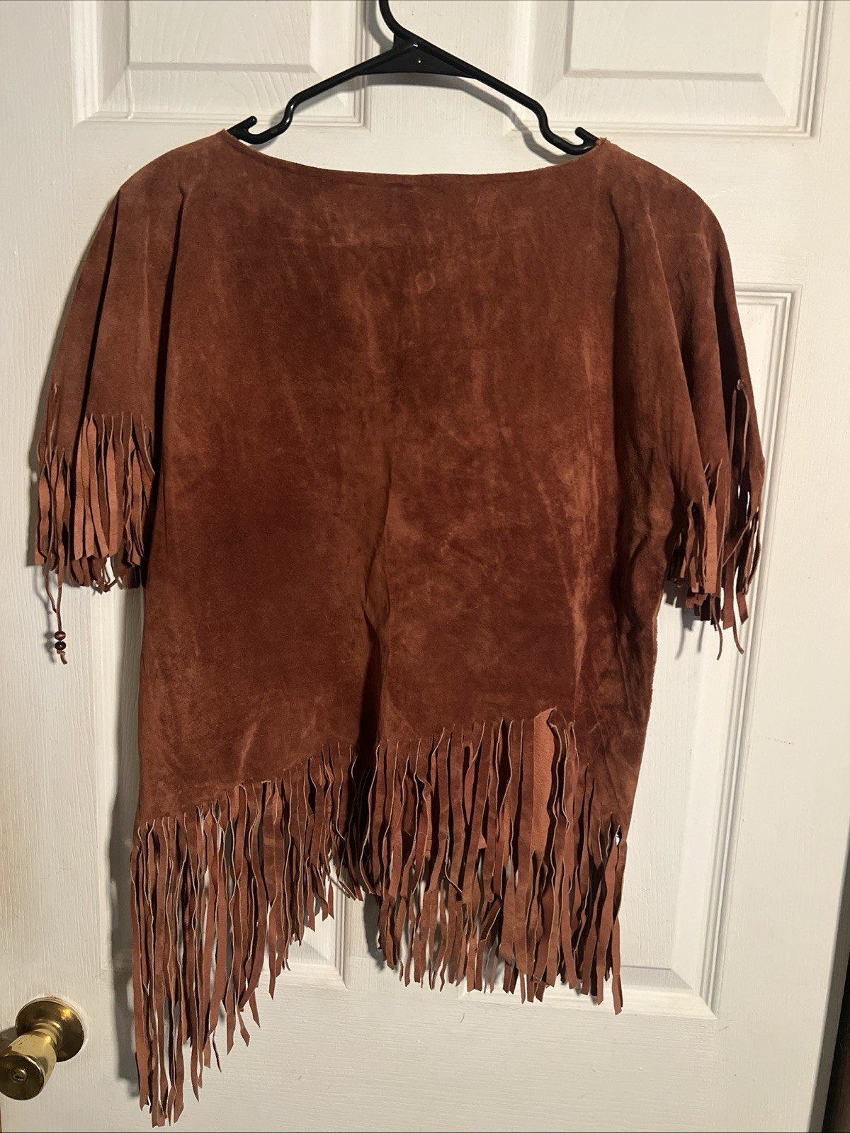 Vintage Brown Suede Native Tribal Style Fringe Tassels Beads Top Womens Small