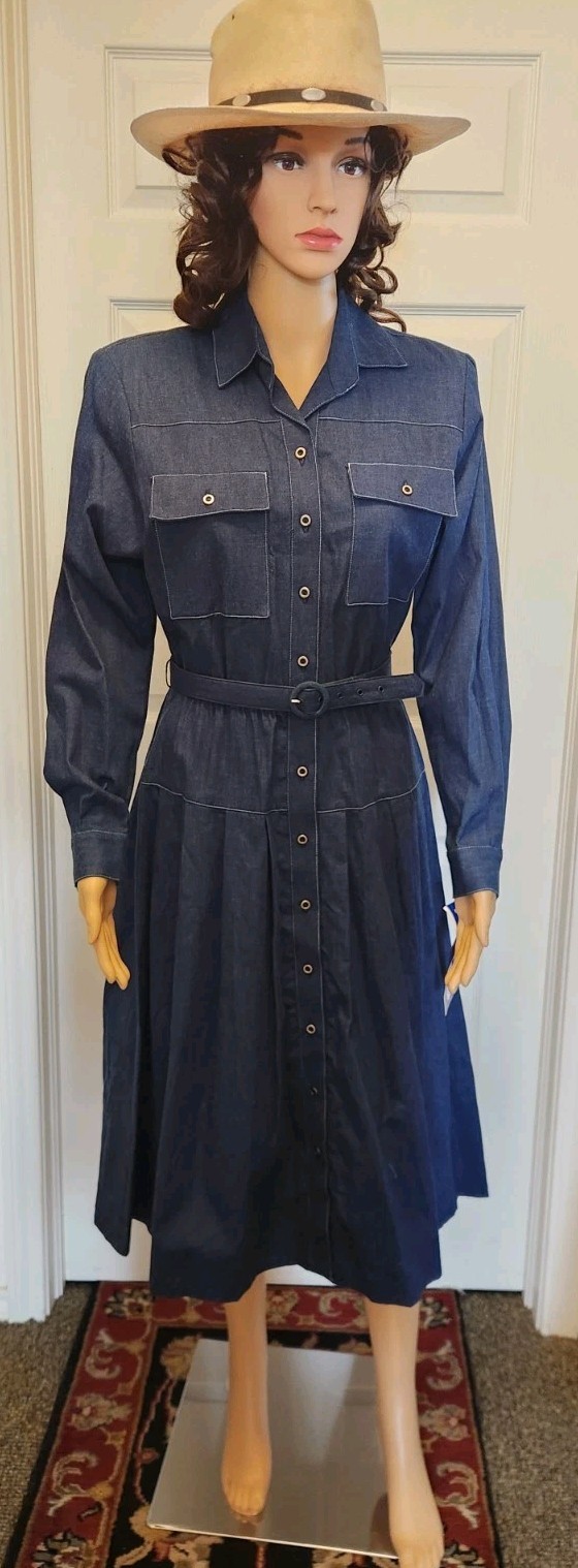 NWT Vtg Willi of California Dark Rinse Denim Shirt Dress 70s/80s Made In USA