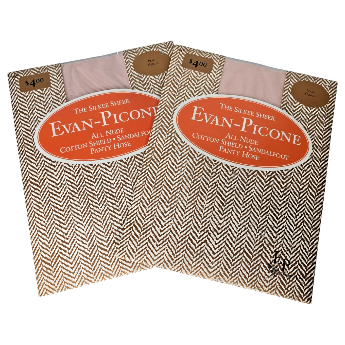 Evan Picone Silkee Sheer Pantyhose Pearl Nude Cotton Shield Sandalfoot Med 1990s