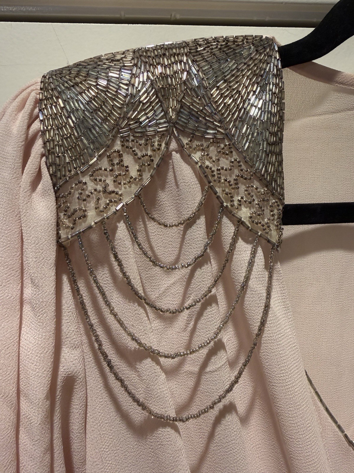 Vintage 1982 Eletra Casadei Blush Pink Chiffon Beaded Dress 80s Golden Girls M