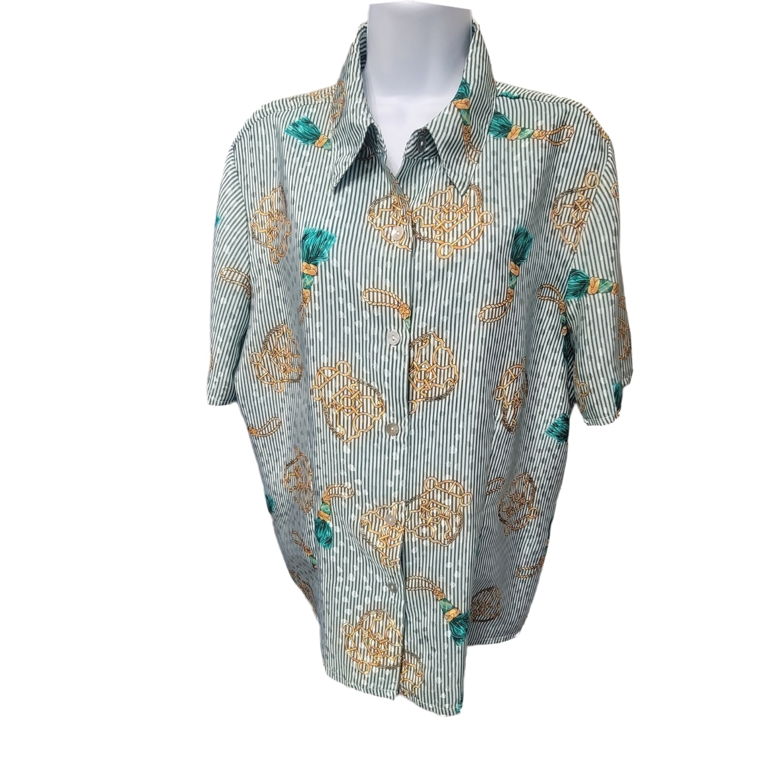 Lauren Lee Women’s Size Large Blouse Collared Button Front Floral Green