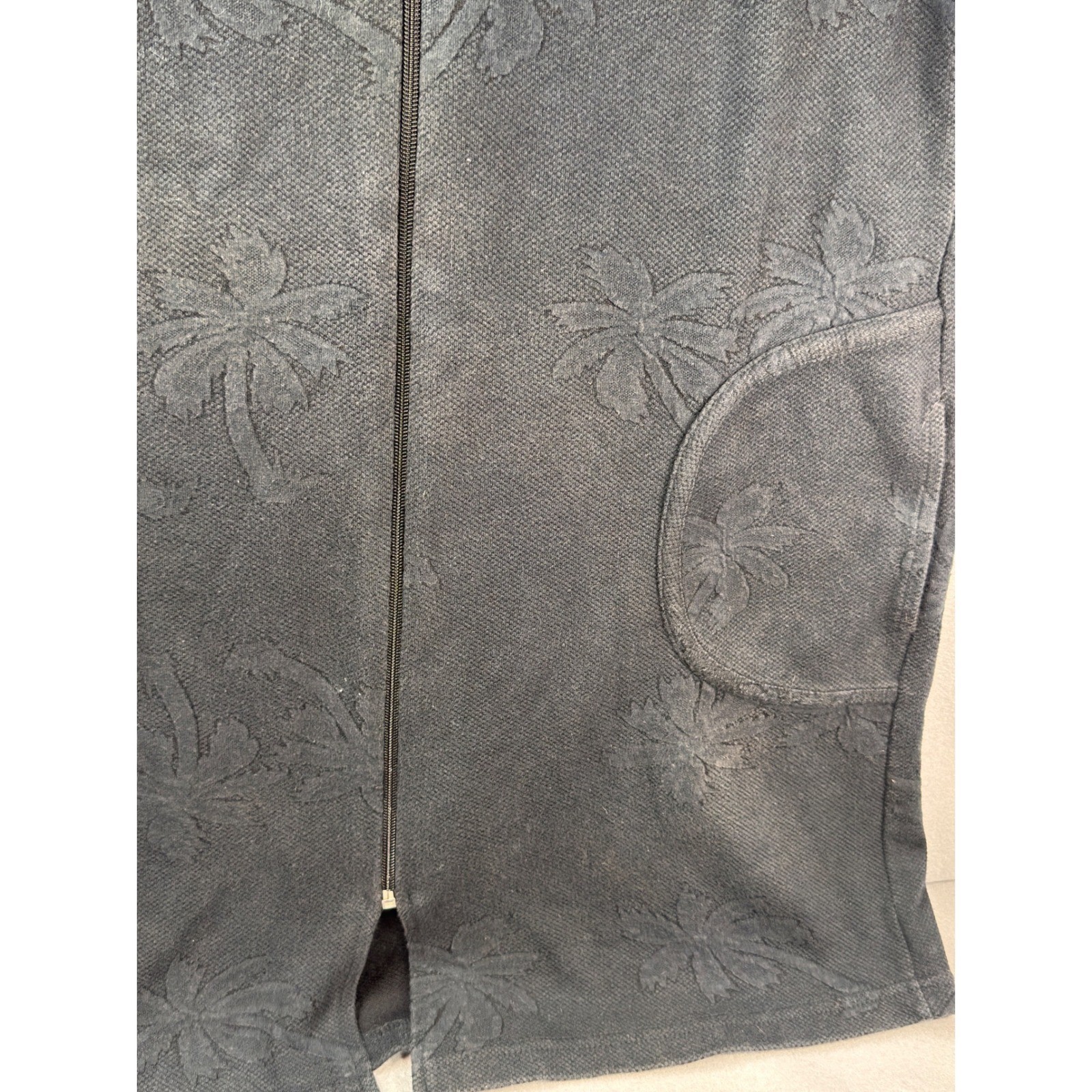 Whimsy Beach Vintage Coastal Knit Zip Up Tunic Women M Black Palm Tree Jacquard