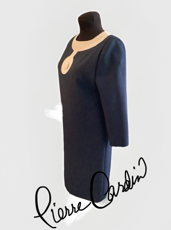 PIERRE CARDIN Modern Dress Sz 10US Med-Lrg Navy Blue Color Block Exl’t Cond