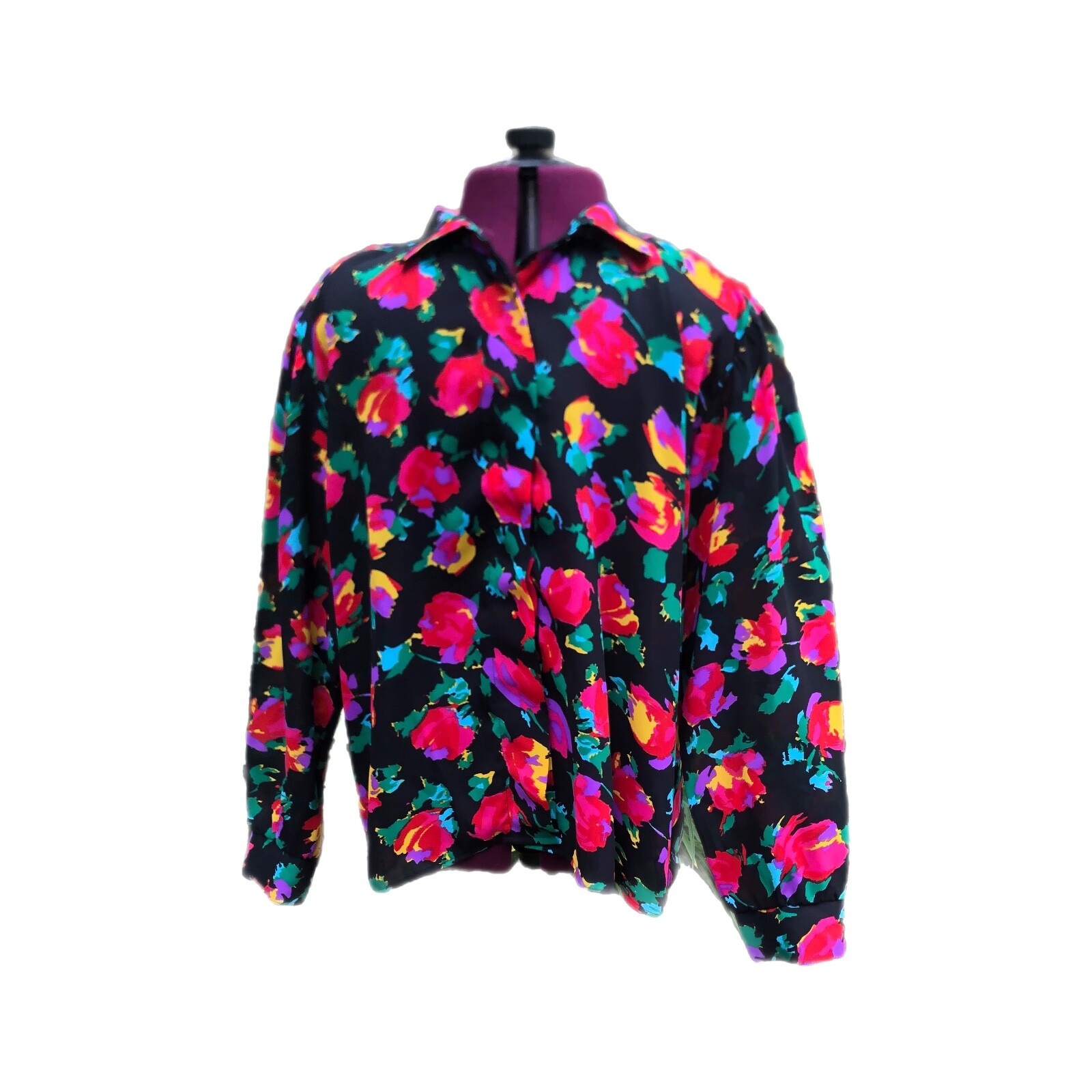 Toffs Artistic Floral Button Up Shoulder Pads 1980’s Vintage Made In USA