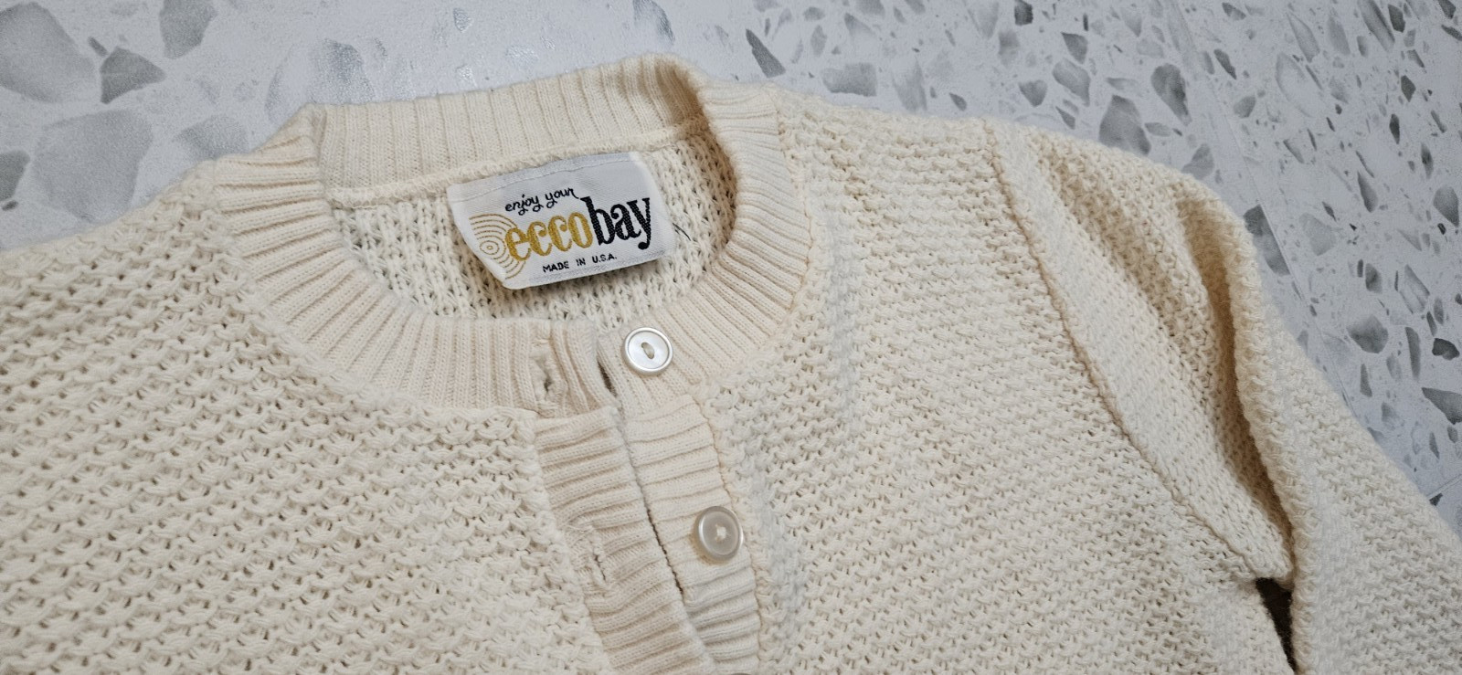 VTG Ecco Bay 1/4 Button Off-White Pullover Knitted Sweater Women’s S