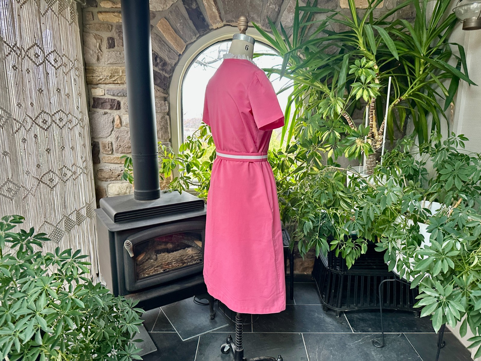 Vintage 1970s Pink and White Trim Belted Dress Sears the Fashion Place