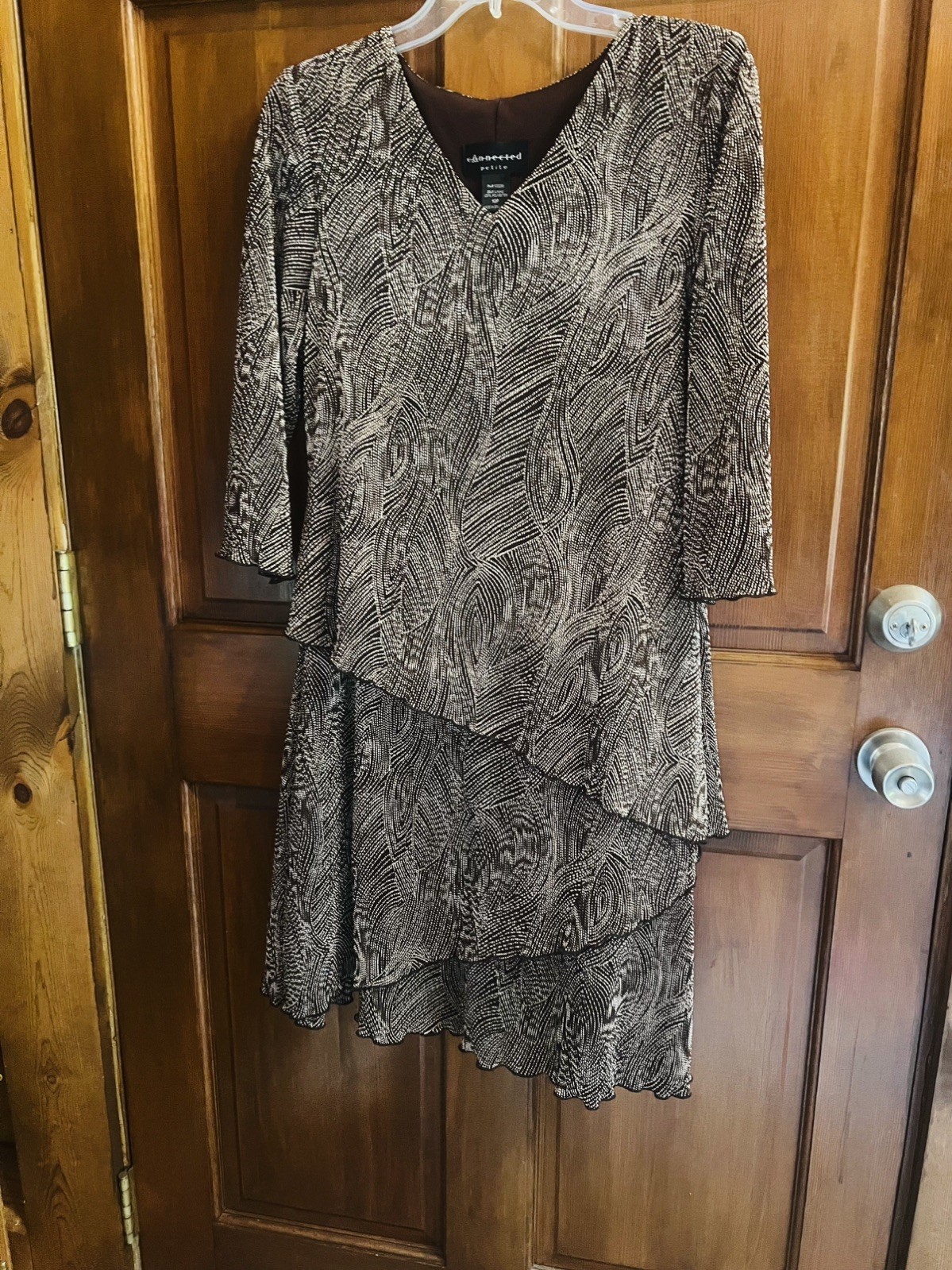 CONNECTED WOMAN 10P Brown&Beige Dots Swirl Design Layered Dress
