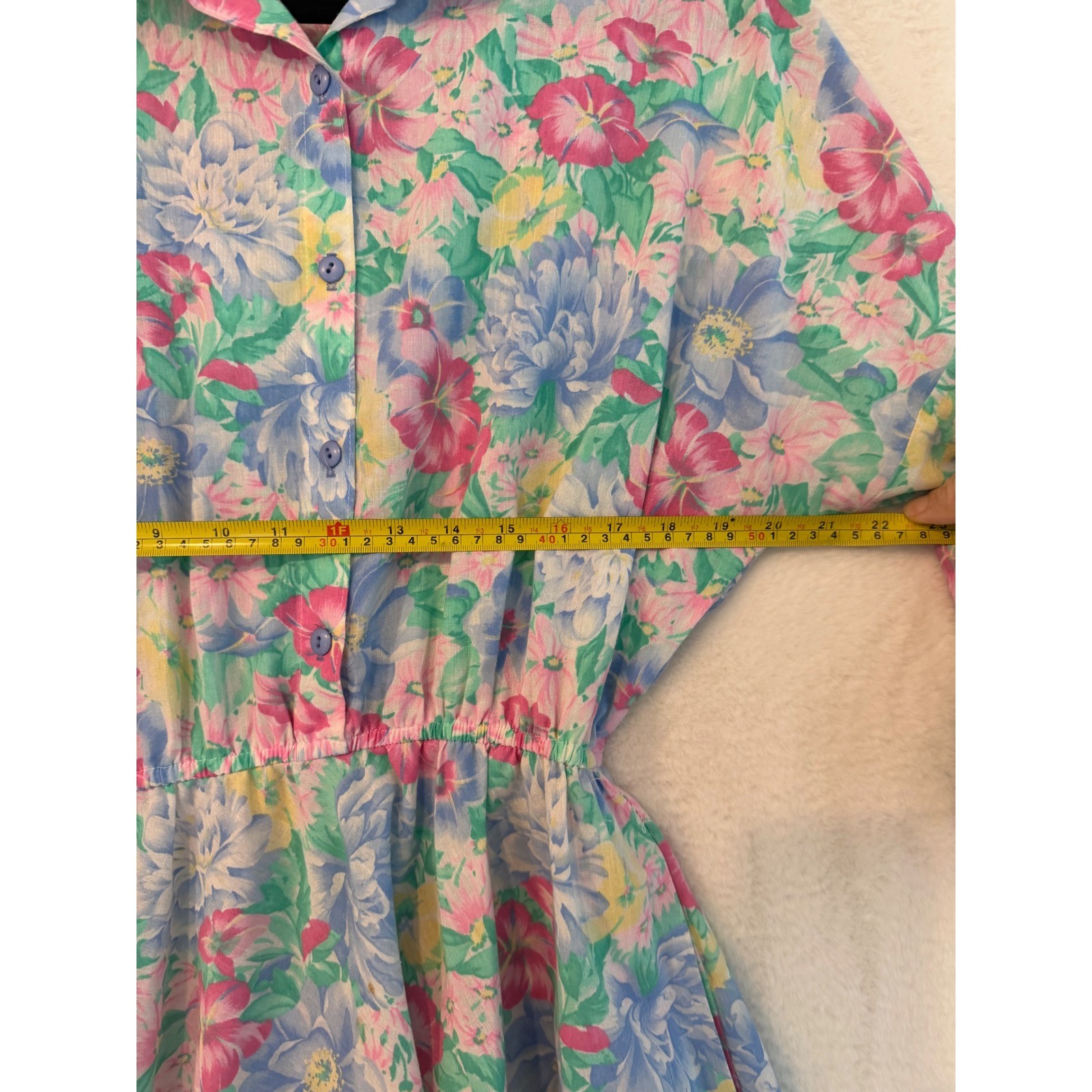 Vintage The American Shirt Dress Floral Cotton Midi Dress Pink Blue 14P USA Made