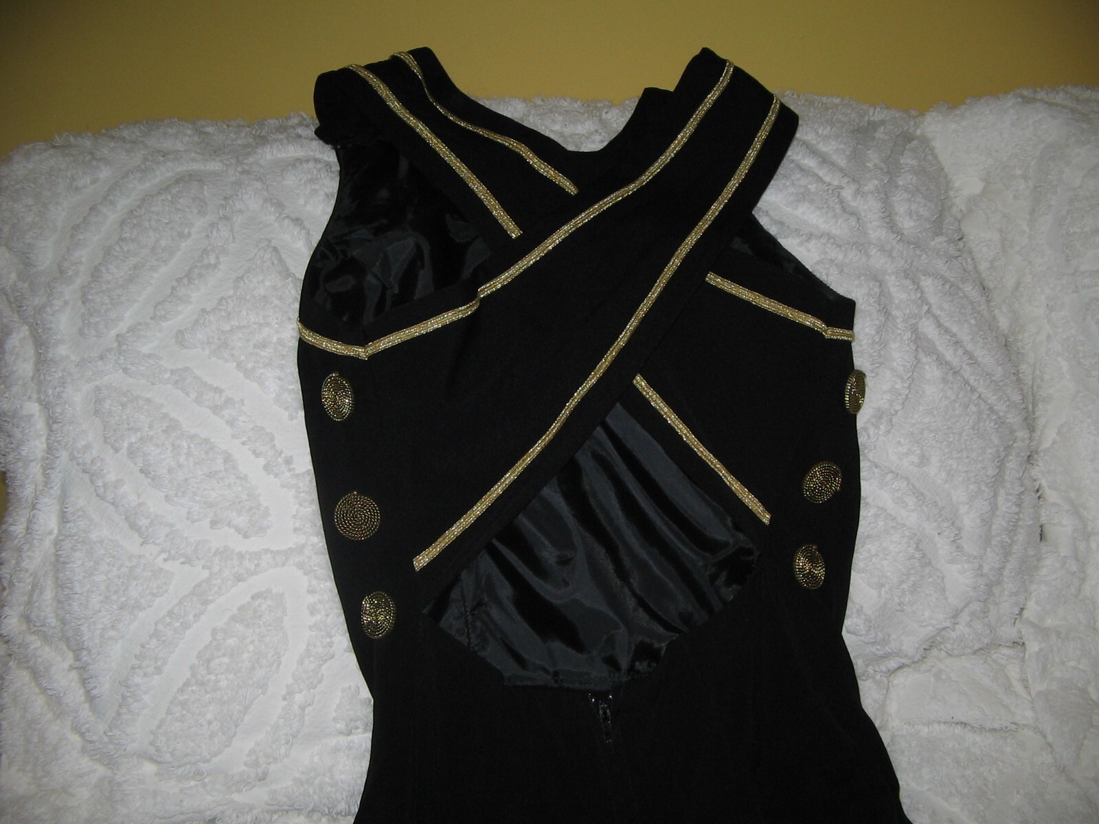 VINTAGE BLACK JUMPSUIT NAUTICAL GOLD BRAID & BUTTONS SZ 4 MISS ASHLEE SEXY