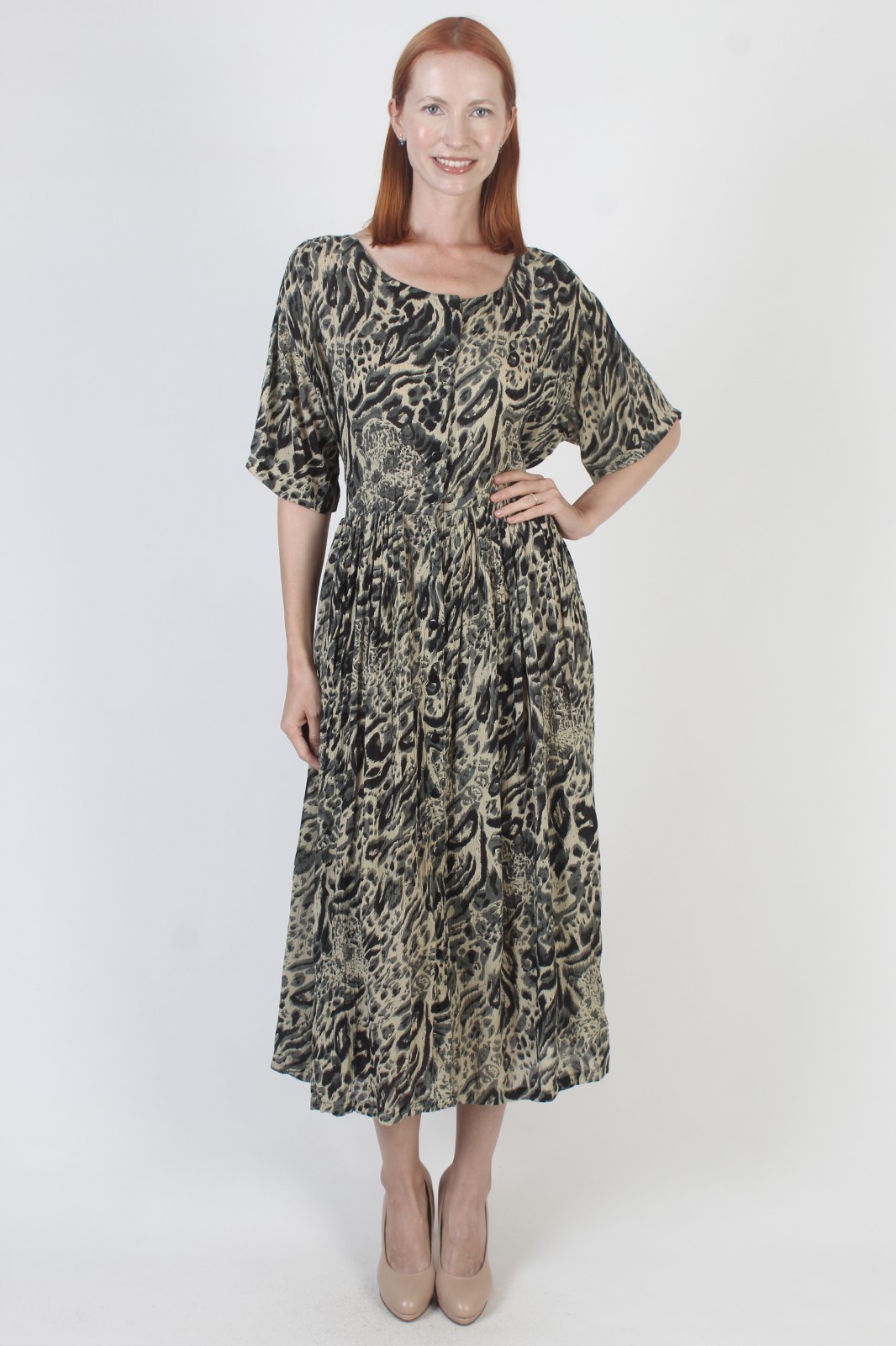 Vintage 90s Animal Print Dress Button Up Baggy Babydoll Skater Gypsy Grunge M
