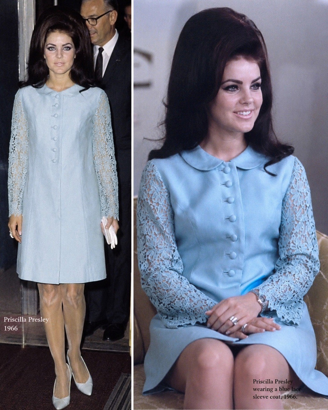 Vintage 1960s Blue Guipure Lace Sleeve Jacket Mod Peter Pan Collar