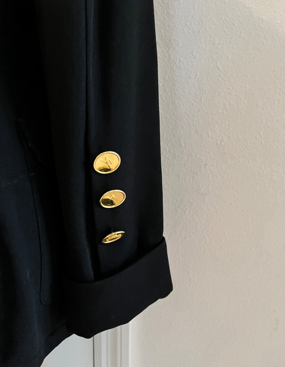 Vintage GENNY Black Wool Jacket With Gold Buttons, Signed, Italian Size 42