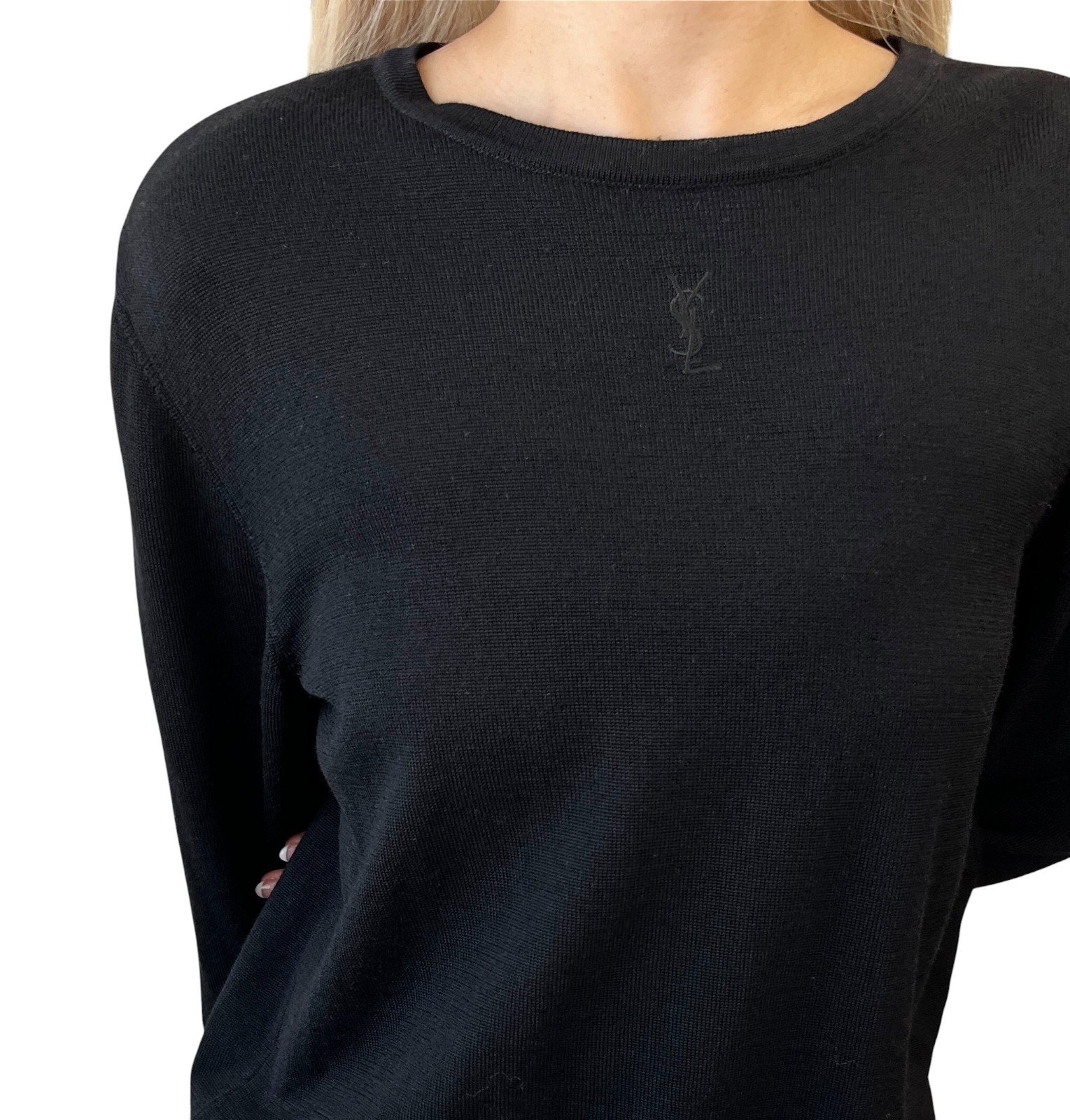 Yves Saint Laurent Vintage YSL Logo Knit Long Sleeve Top #M Black 901922