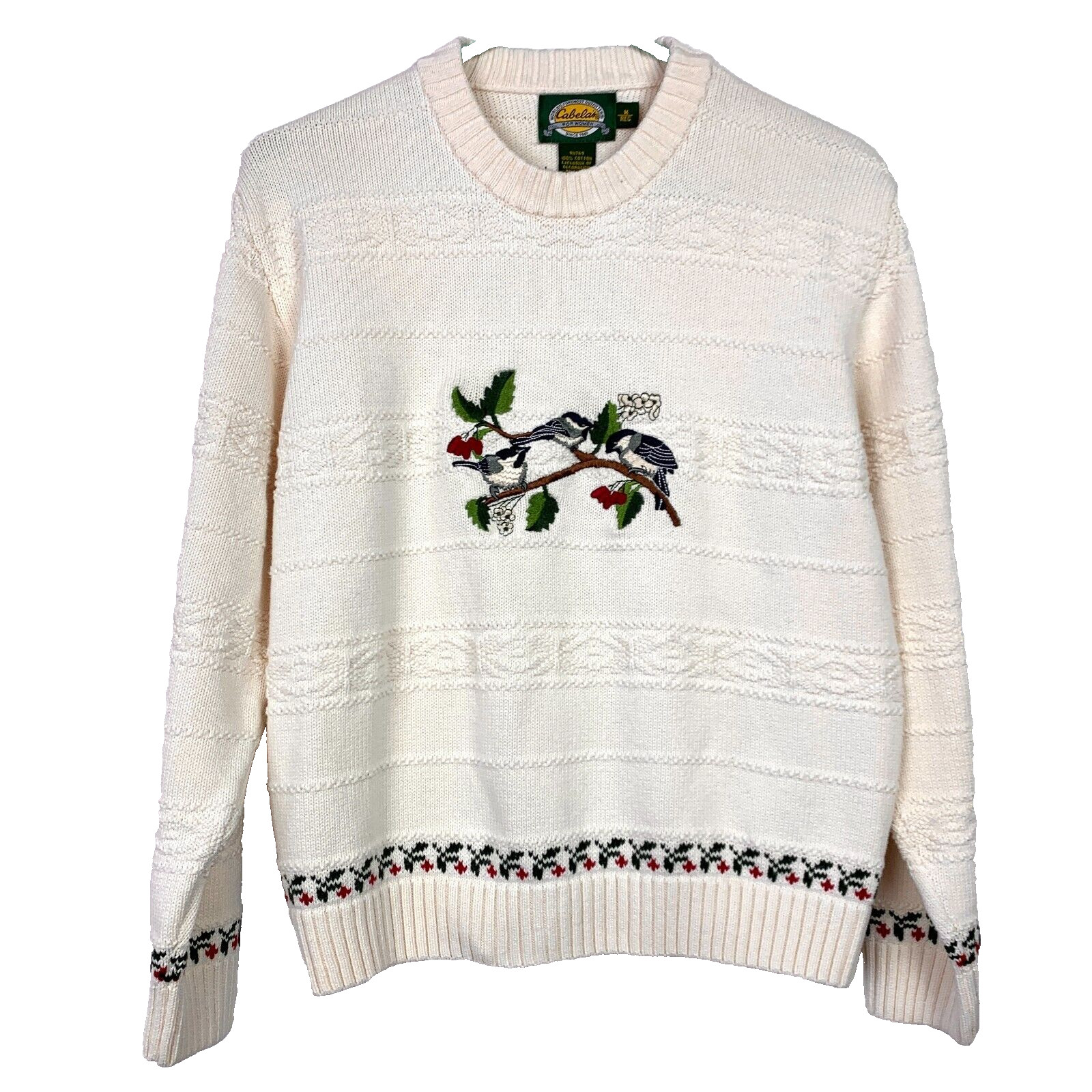 Vintage 90s Cabelas Nature Winter Holly Berries Birds Branch Sweater Medium