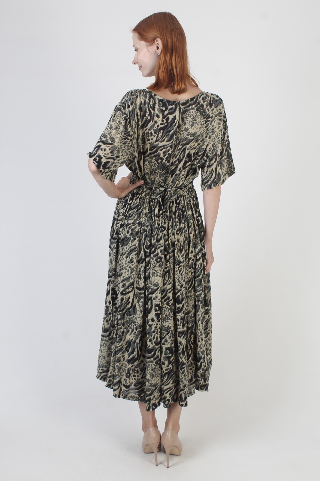 Vintage 90s Animal Print Dress Button Up Baggy Babydoll Skater Gypsy Grunge M