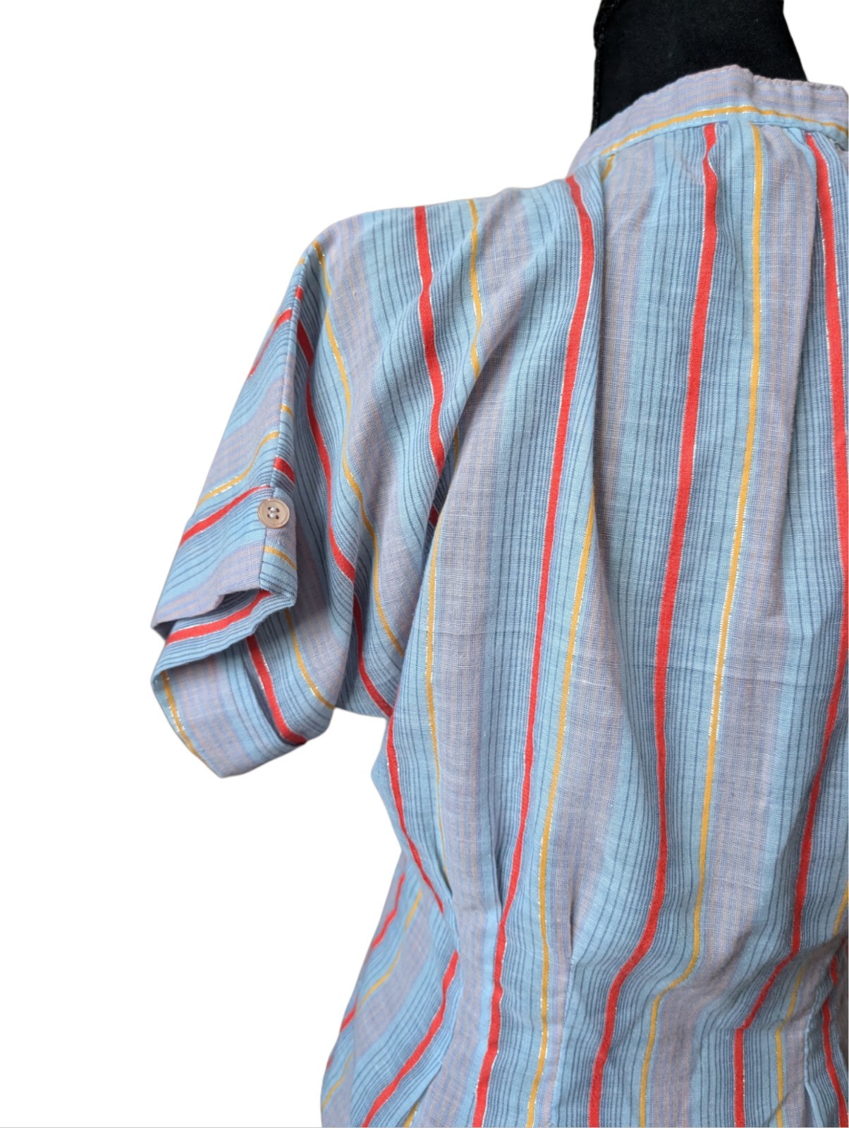Vintage You Babes Striped Buttoned Blouse Short Sleeved Cuffed Size M
