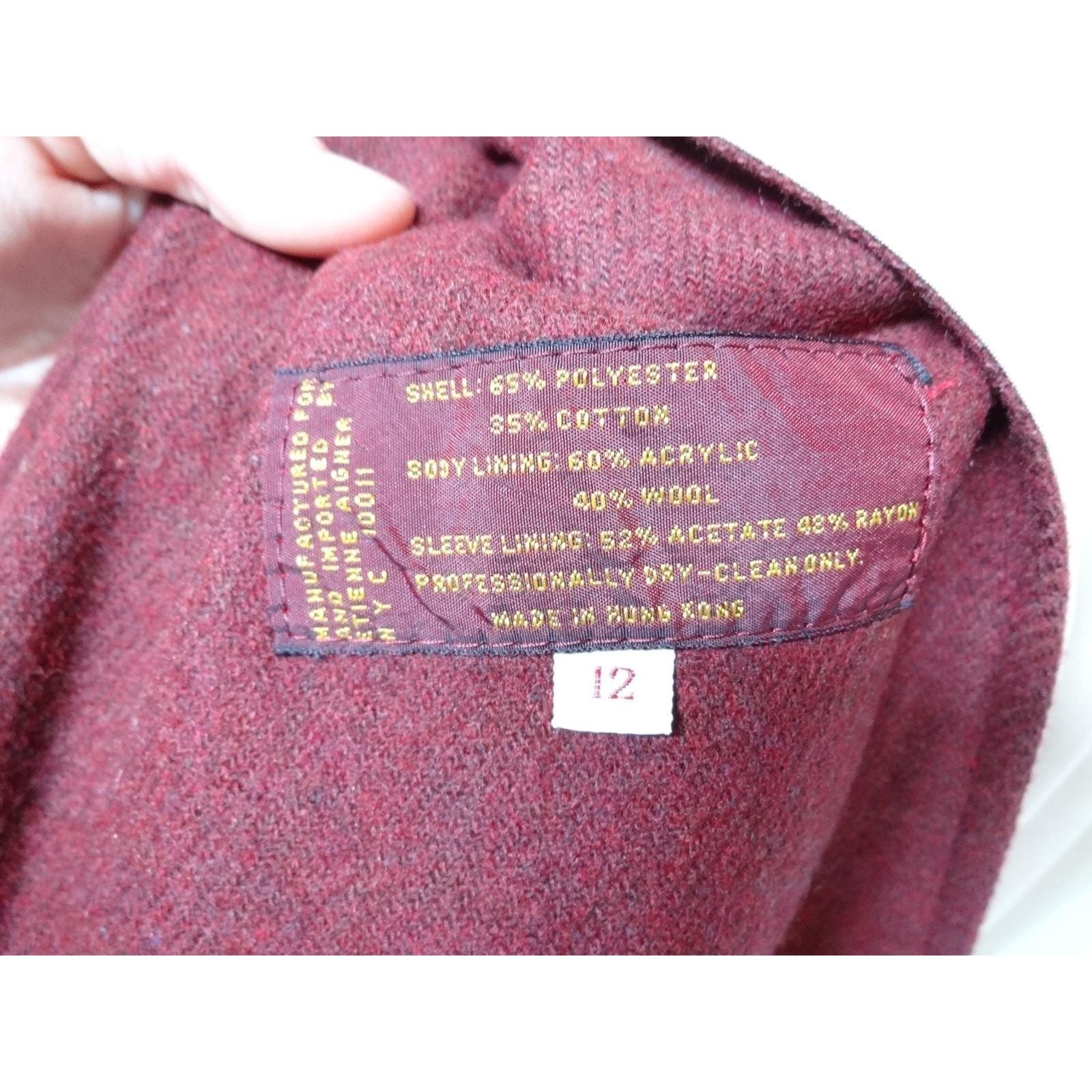 VTG Etienne Aigner Crop Trench Coat L Tan Burgundy Hood Belted Jacket and Gloves