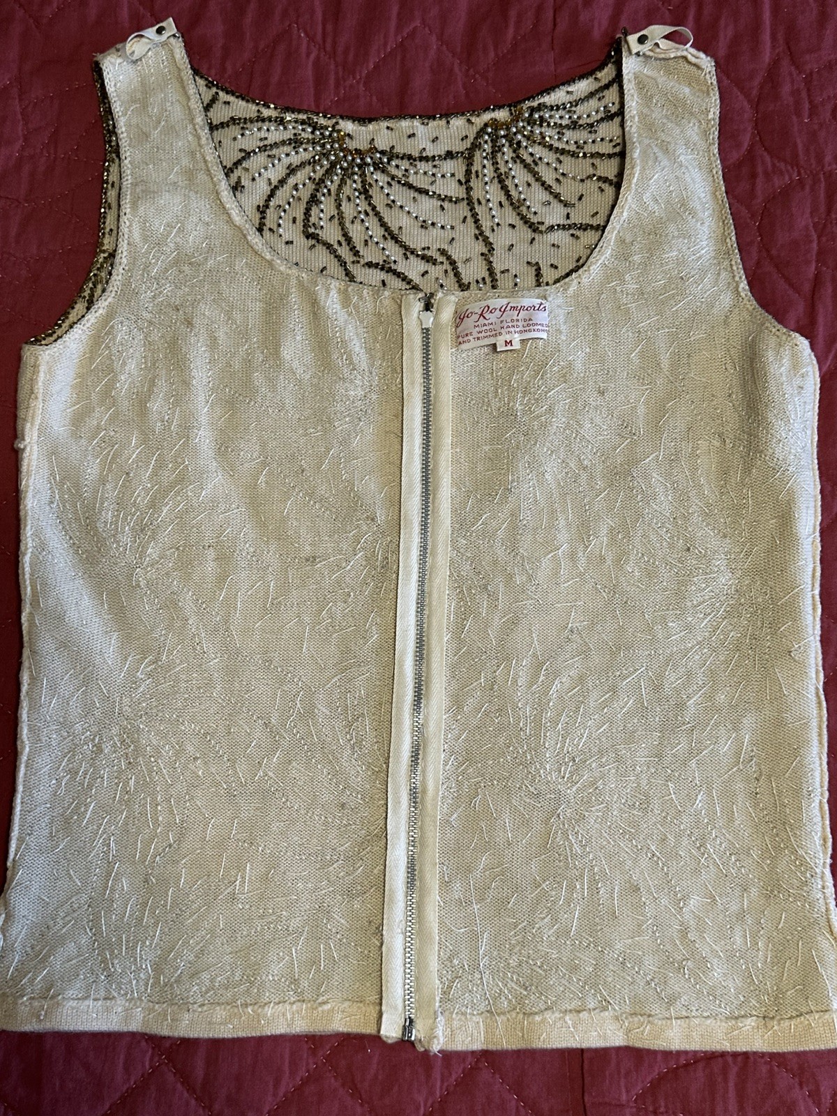 Vintage 60’s Jo-Ro Imports Sz S/M Pure Wool Hand Loomed Sequined Beaded Vest Top