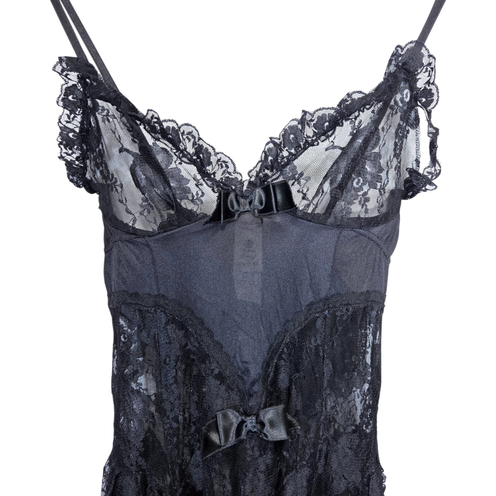 Vintage 80s/90s Black Lace Lingerie Top Dress Detachable Sleeves Coquette Goth S