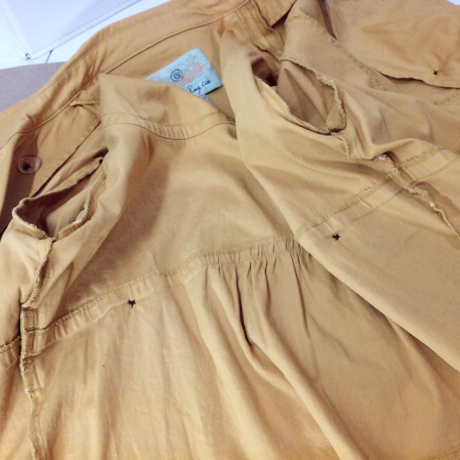 Vintage 90s American Rag Pea Coat Crop Jacket -S Pockets Buttons Safari Mustard
