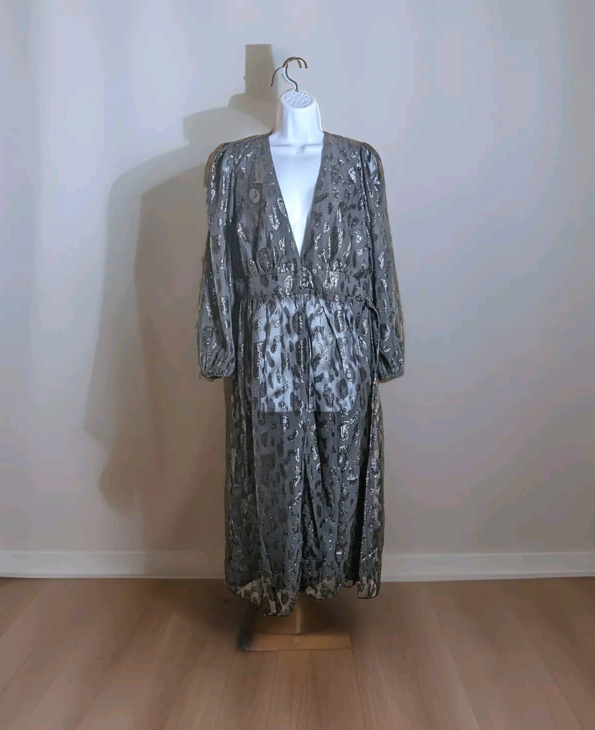 City Chic VTG Size 14 Juniors (Womens XS) Black MAXI Sheer Dress LongSlv Goth