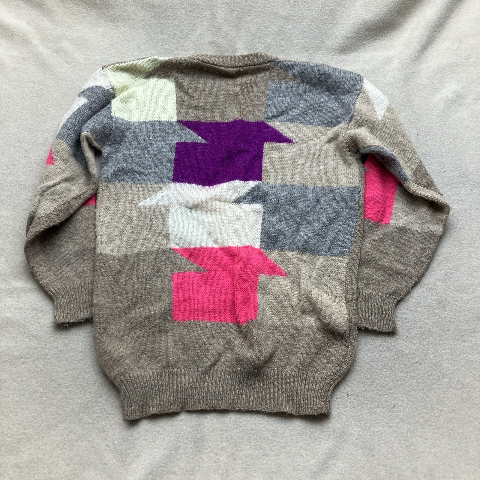 Vtg 80s Peruvian Baby Alpaca Sweater Wool S/M Geometric Design Women In Hats