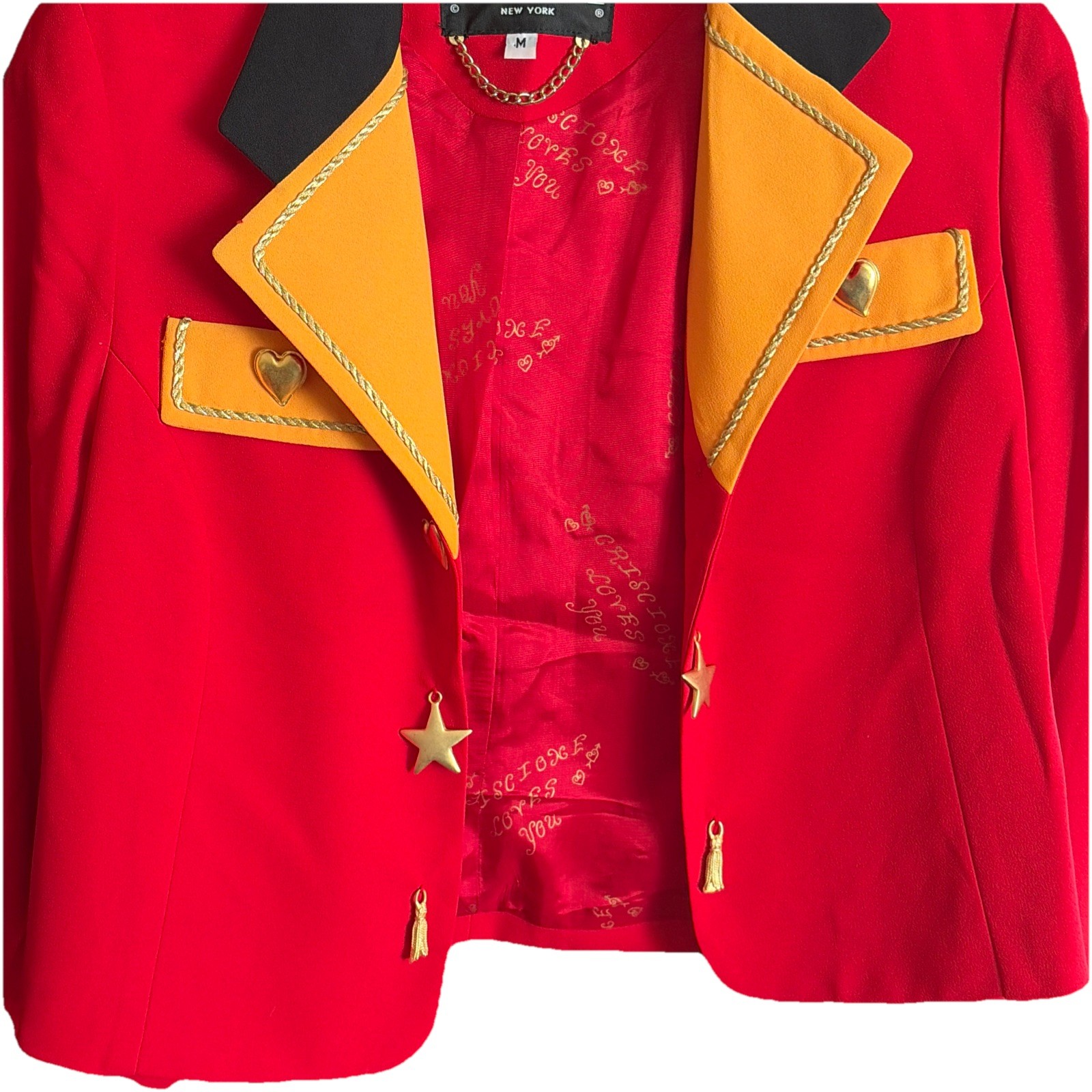 Vtg 80s CRISCIONE Red Gold Black Blazer Jacket~M~Padded Shd Hollywood Glam US