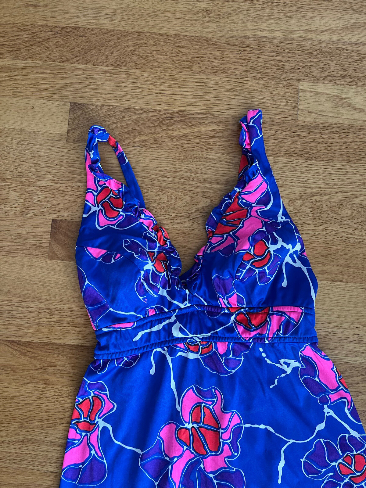 Vintage 70’s Dress Catalina 14 6 S California Neon Pink Blue Bra Top Maxi Beach