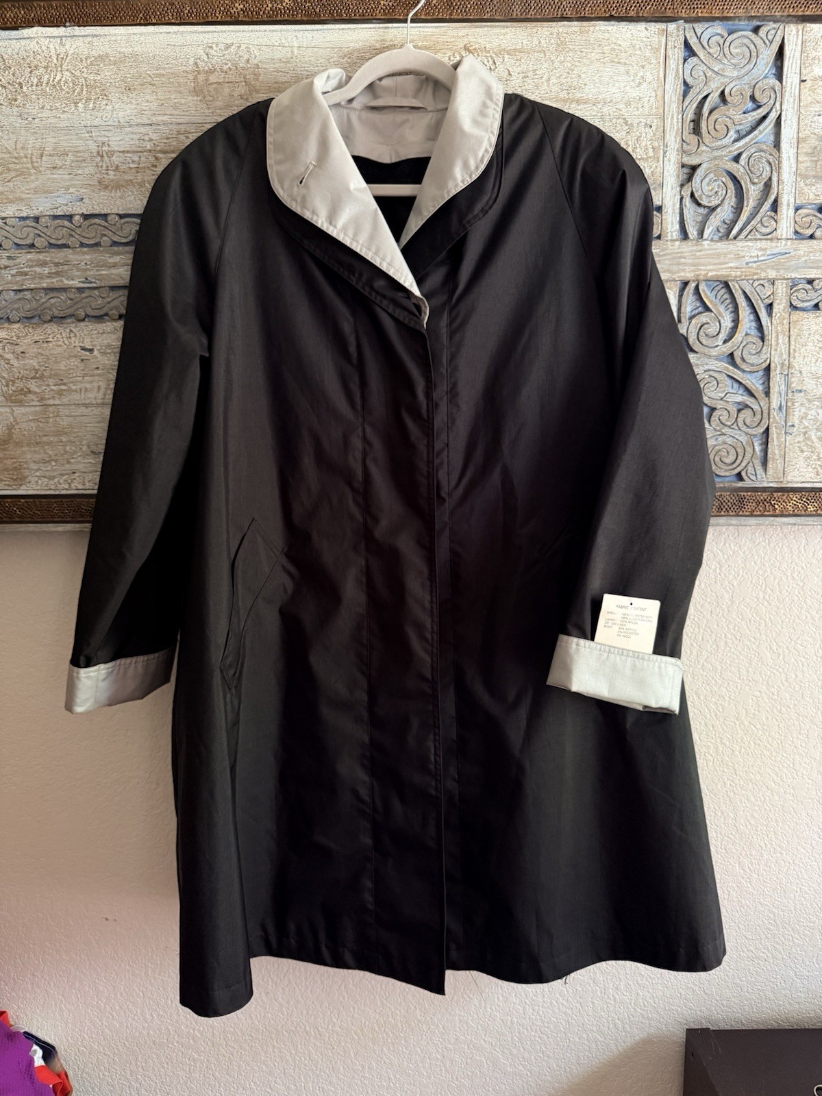 Vintage Rainshedder Coat Wool Lined Jacket Size Medium Black And Gray