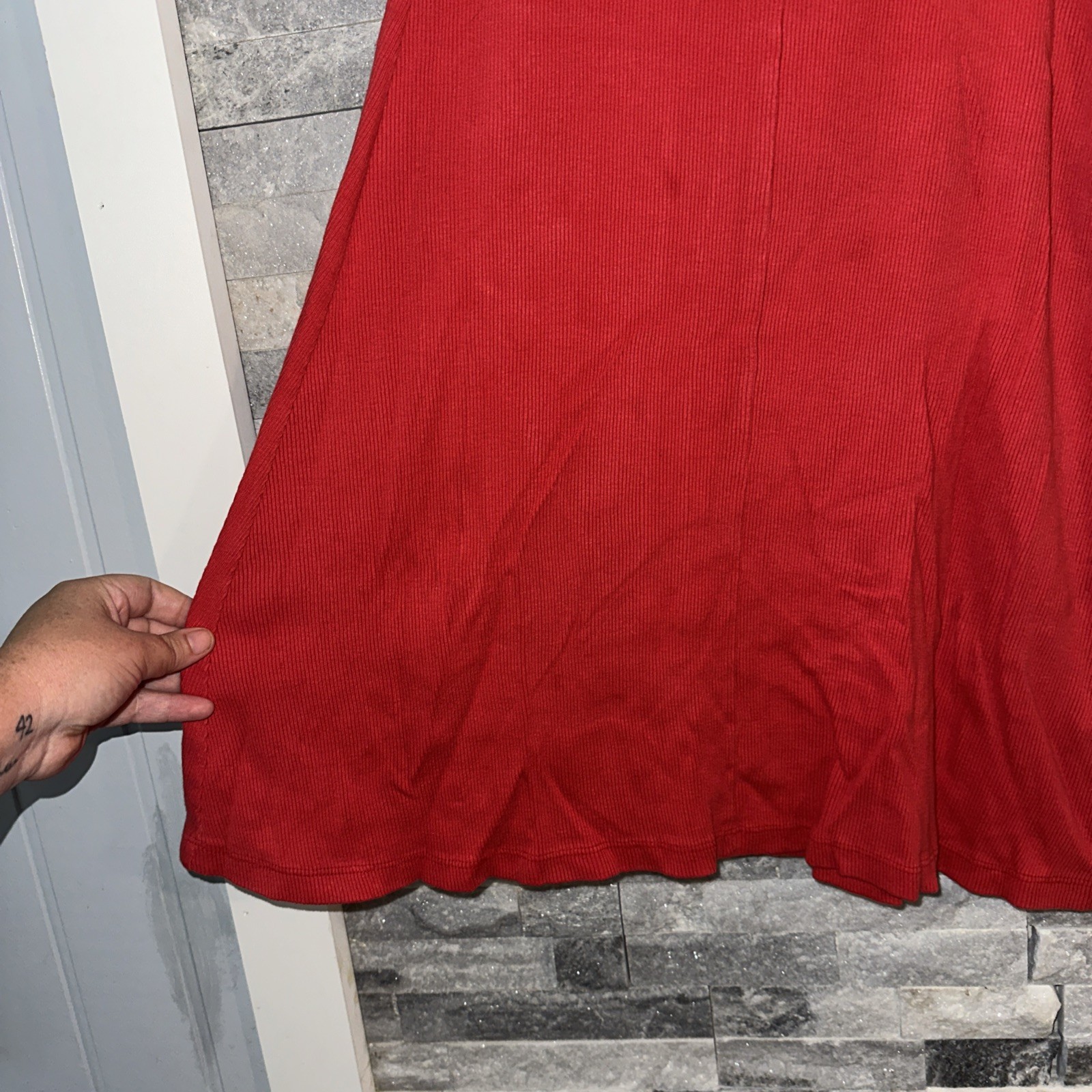 Vintage Moda International Red Ribbed Fit And Flare 90s Y2K Dress XS Ex Small