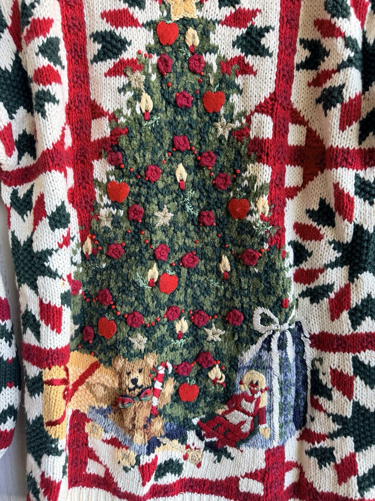 Vintage Heirloom Collectibles 1998 Christmas Tree Sweater Grandma Whimsy L