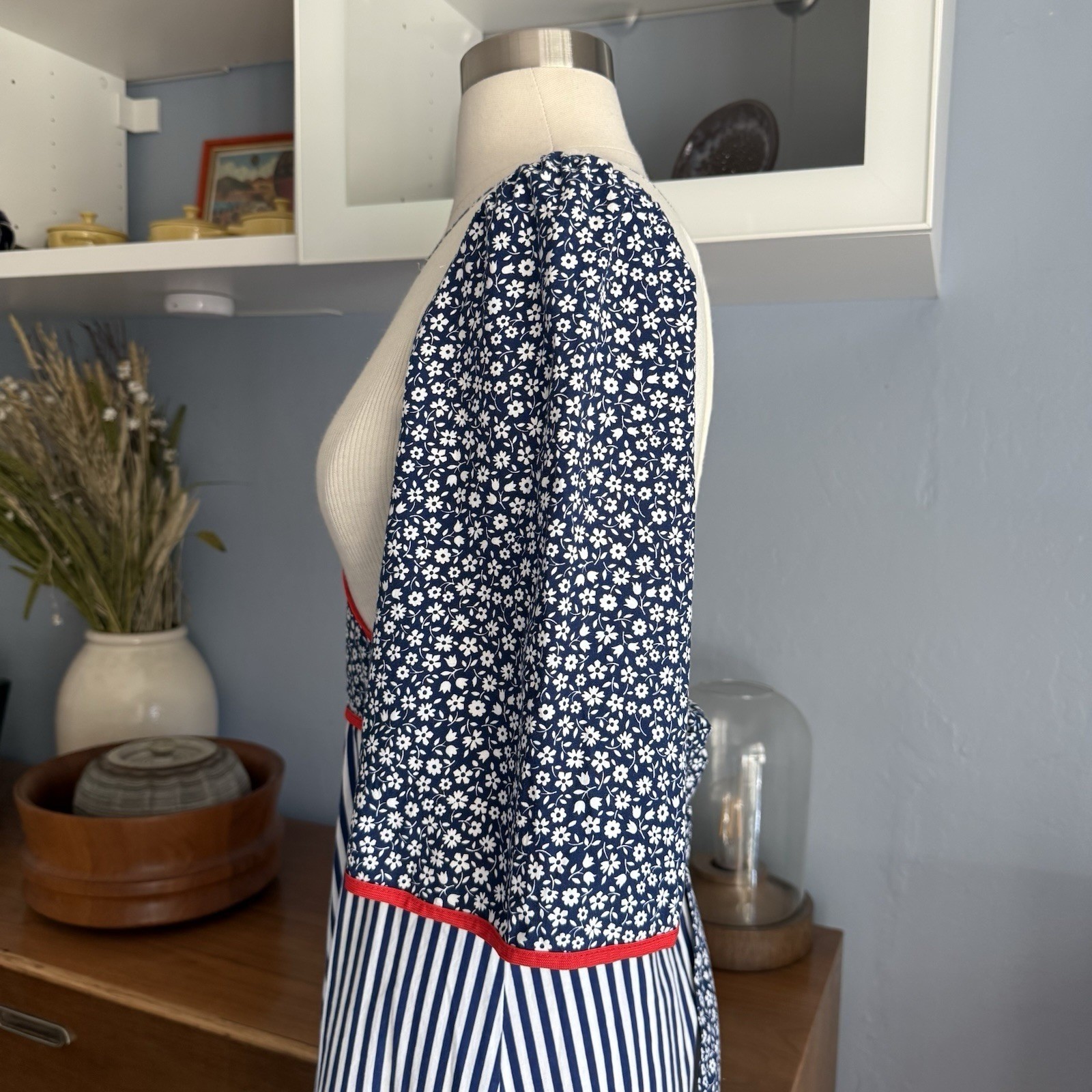 Vtg 70s Maxi Dress XS/S Prairie Floral Striped Dots Cotton Cottagecore Boho