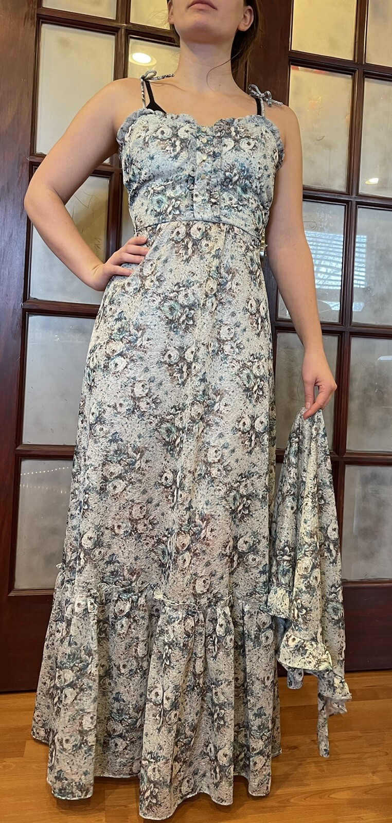 RARE VTG Candi Jones Boho Festival Maxi Dress Shawl /Head-wrap/ Bandeau Floral