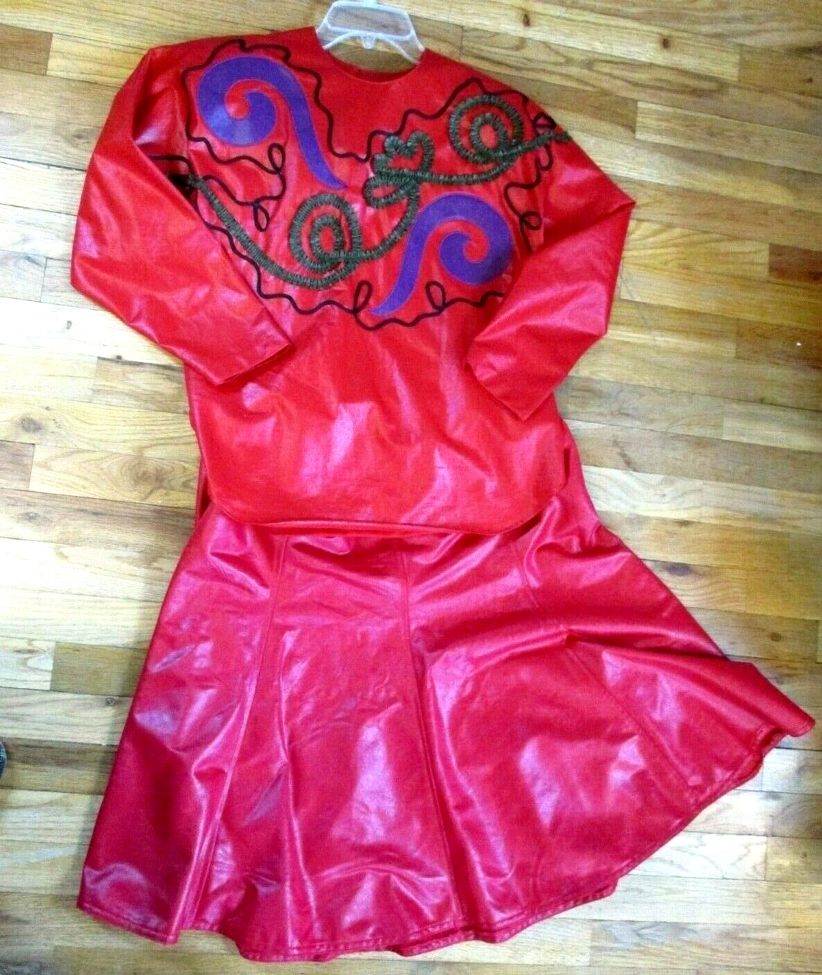 Vintage Red Western Shirt Skirt size 9 10 Womens Soft Faux Leather USA 1980s 90s