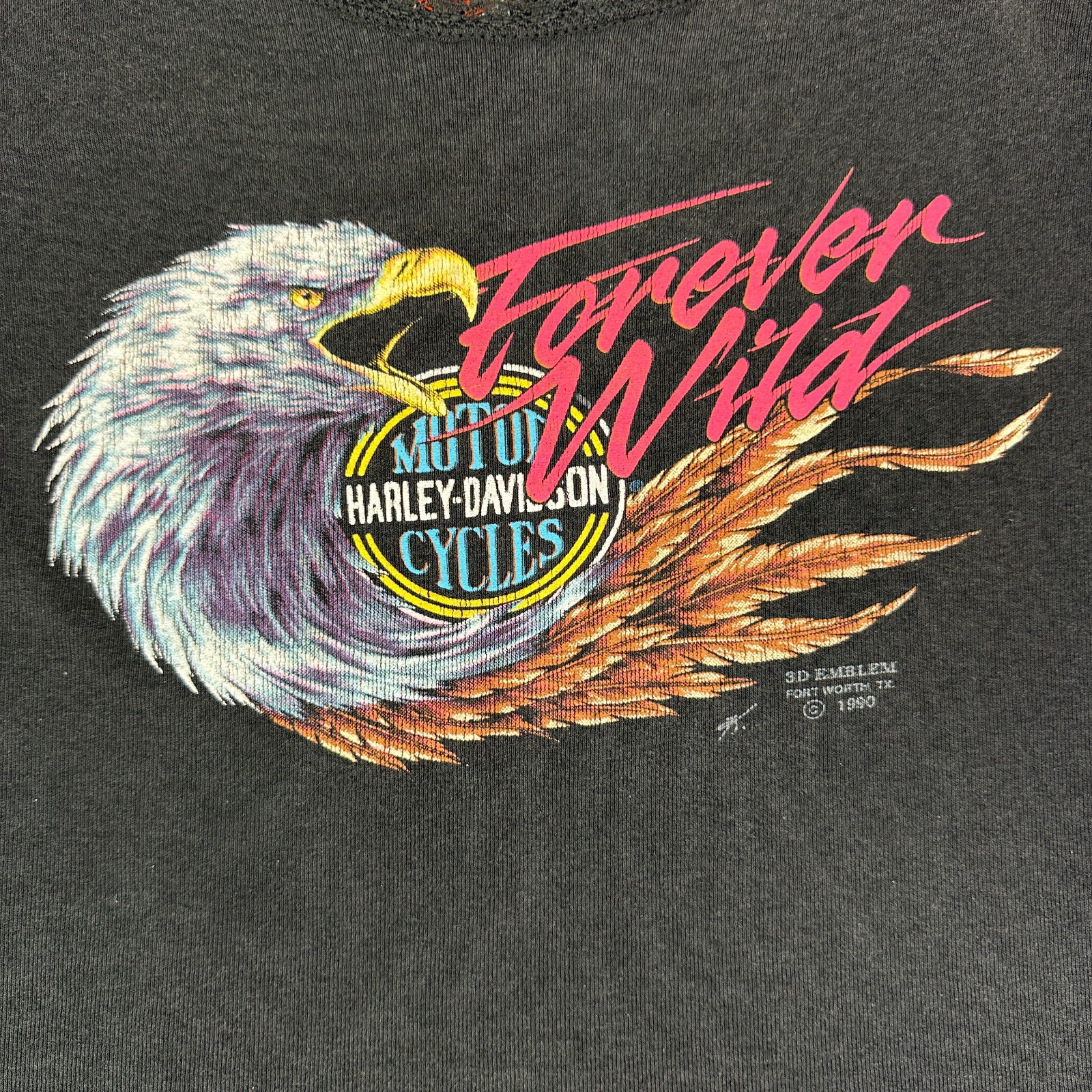 Vintage 90s Harley Davidson 3D Emblem Forever Wild Eagle Tank Top Womens Lrg Vtg