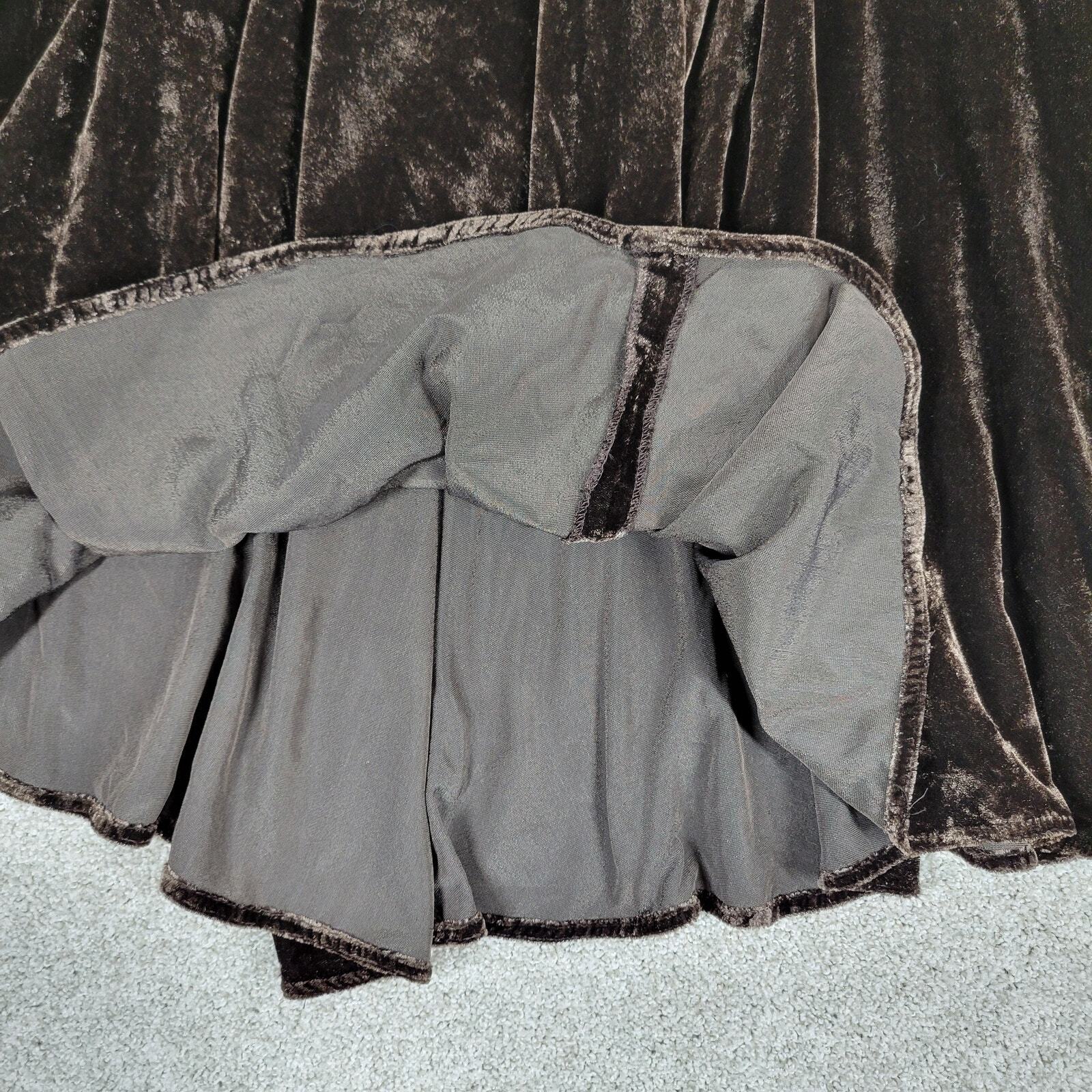 VTG John Paul Richard Velvet Skirt Womens 6 Brown Burnout Drop Waist Pleated Y2K