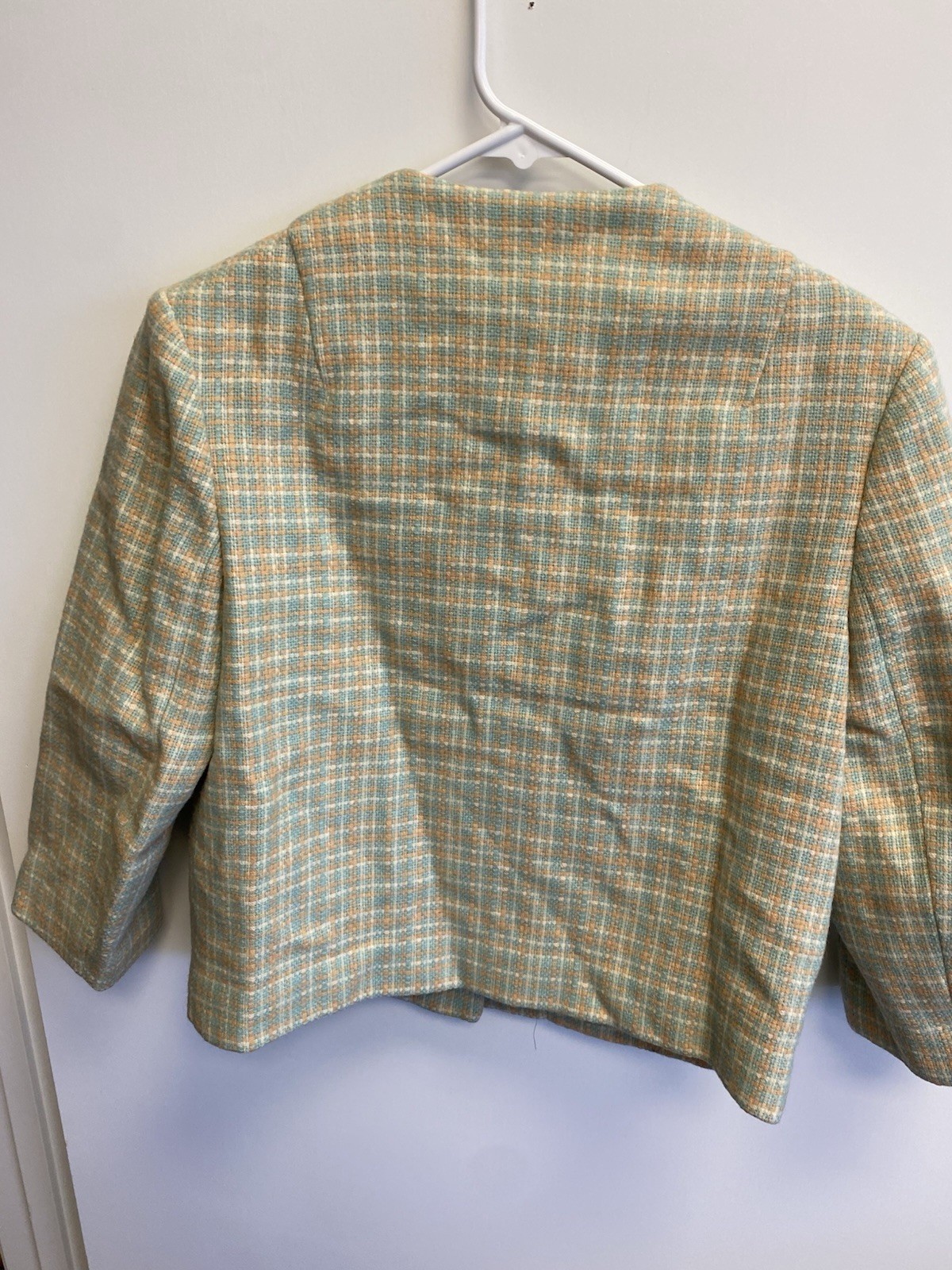 Vintage Pendleton 100% Wool Jacket Light Blue Beige Cream Pastel Plaid