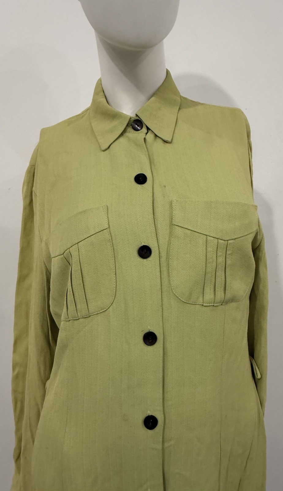 MENU Lime Green Shirt Dress | Vintage 1990s Minimalist Button Front Midi