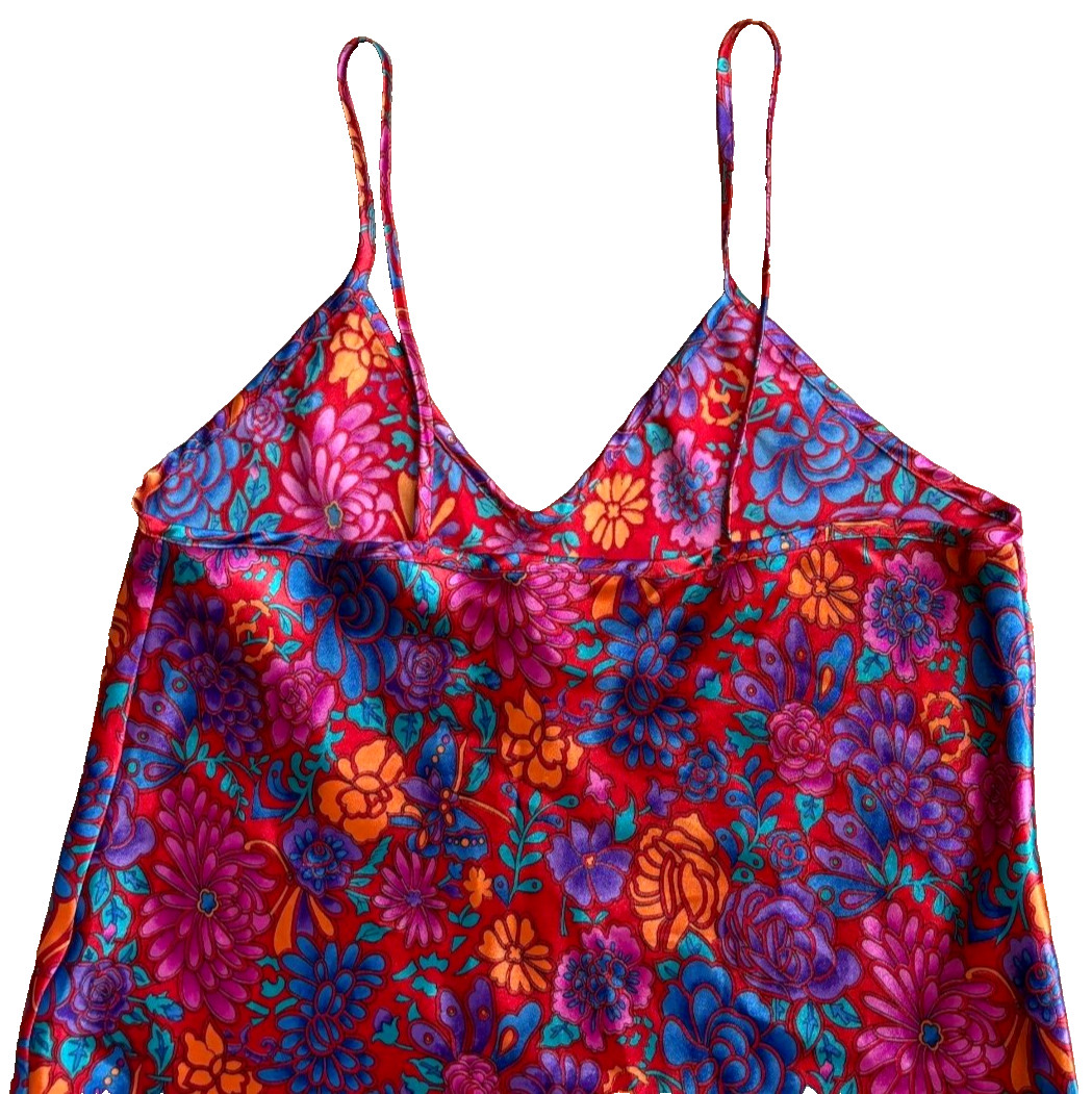 LA INTIMATES Beaux Reves Nightgown Satin Floral Red Purple Blue Vintage Medium