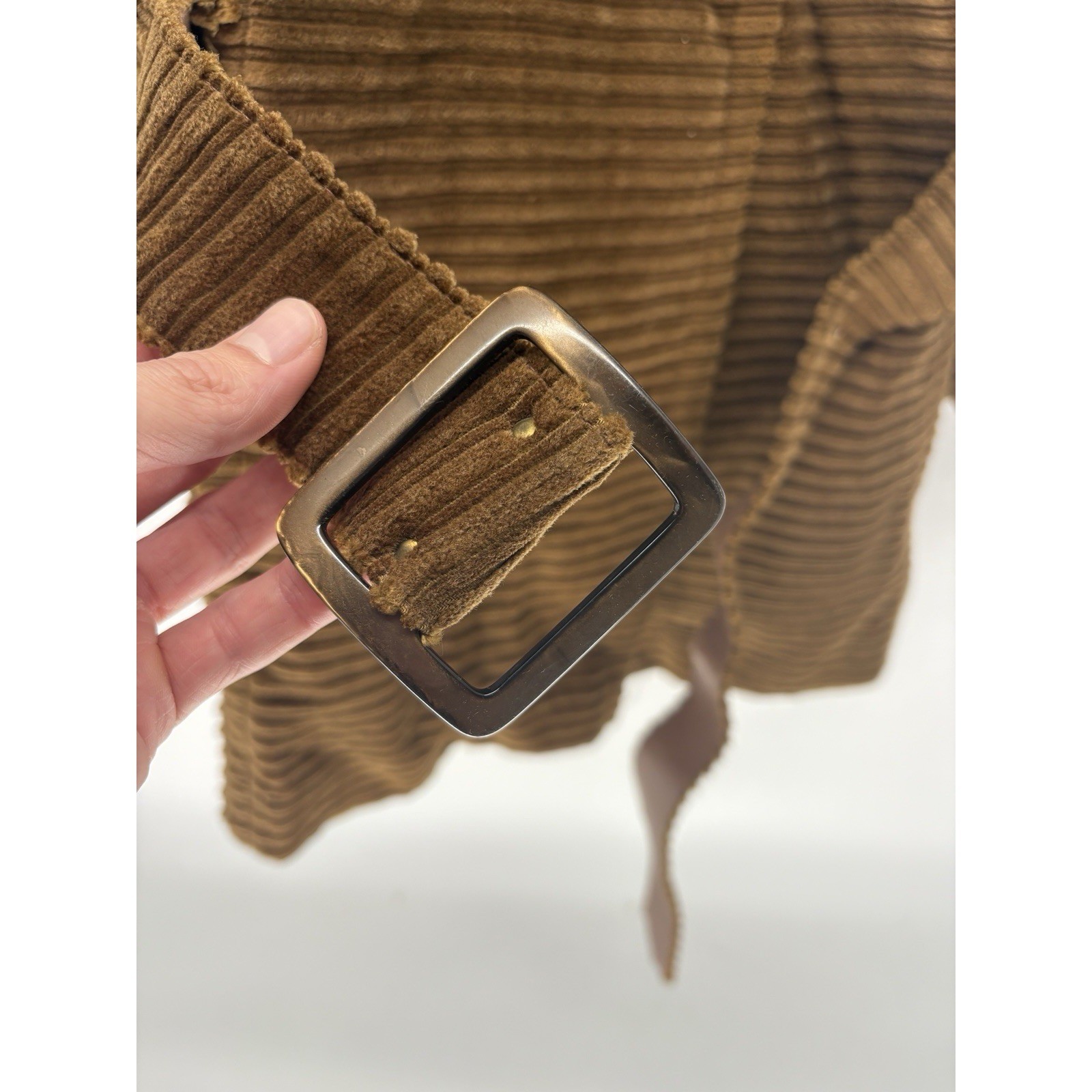 Vintage Sears Double Breasted Corduroy Jacket Belted Mid Length Hippy Women XL