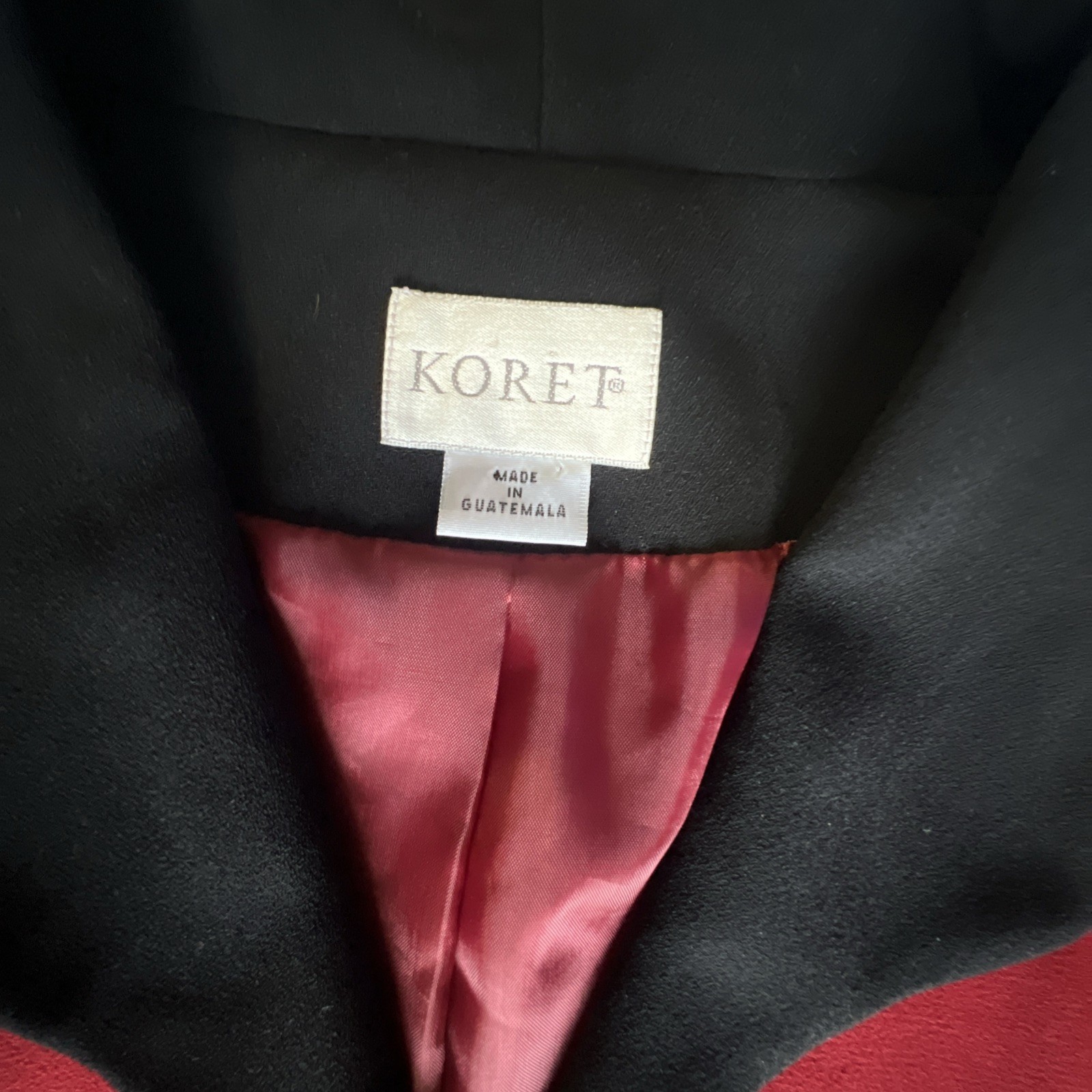 Vintage KORET Classic Red Wool Riding Blazer Size 2XL Black Collar