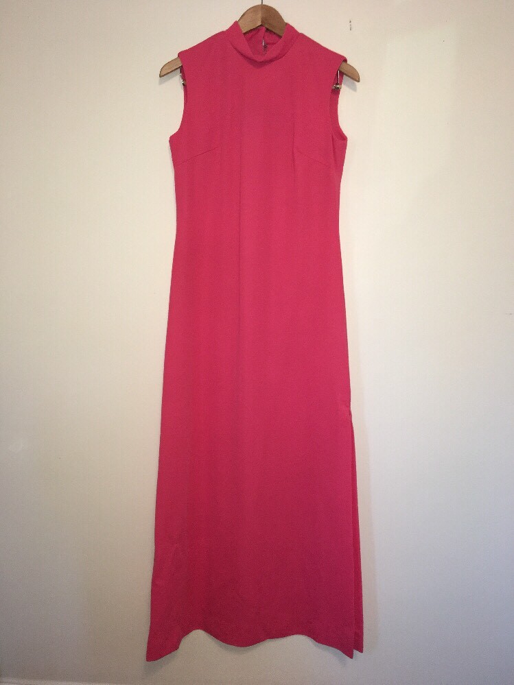 Retro Sleeveless Pink Dress Vintage 1970s Design Tall