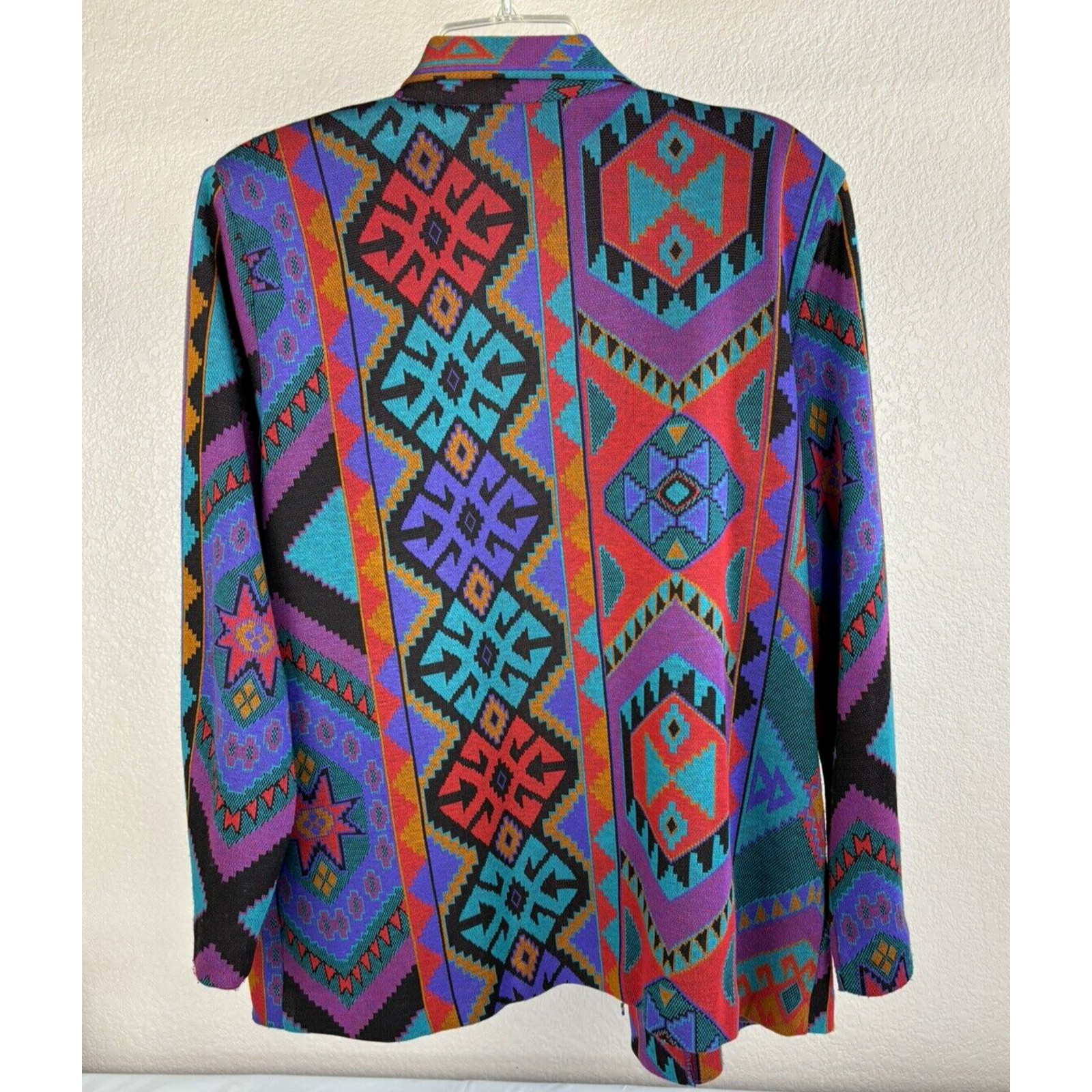 Vintage Graff California Wear Aztec Tribal Open Front Beaded Fringe Cardigan 14
