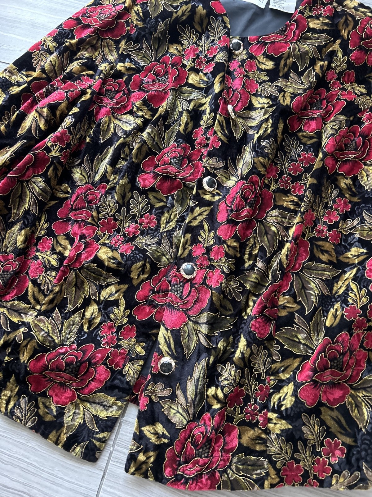 Vintage Baroque Floral Velvet Jacket Red Gold Black Tapestry Blazer Statement