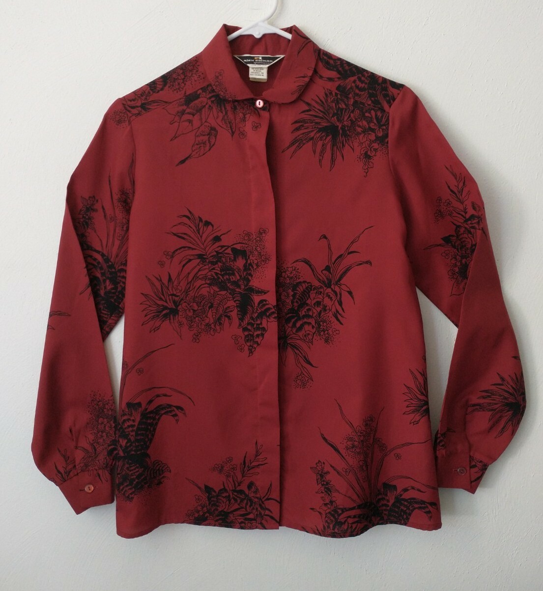 VTG Alex Colman Floral Leaves Palm Shirt Button Womens 70’s Sz 8 Red Old Money