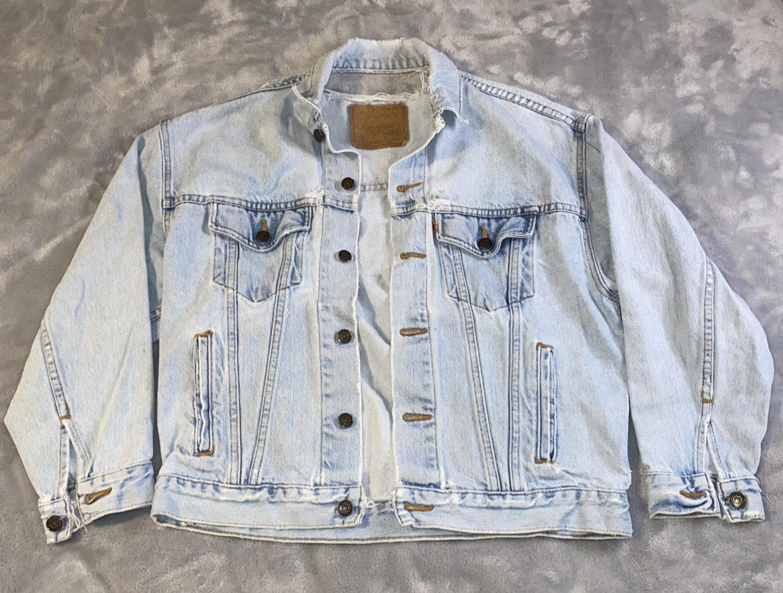 VTG Levis Orange Tab Trucker Jean Jacket 90’s Medium 12/14 Destroyed 57507 USA