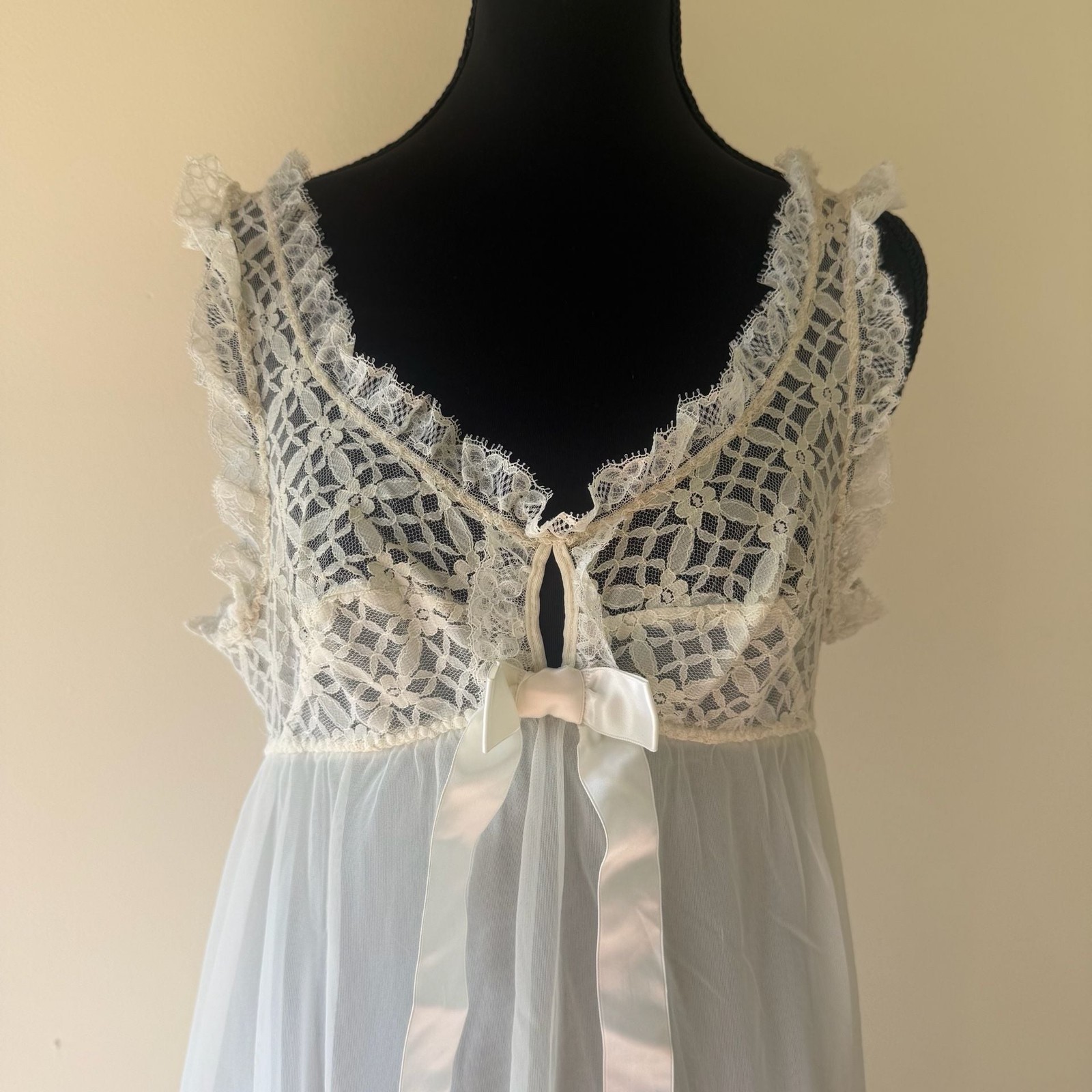 Vintage St Michael Sheer White Nylon and Lace Maxi Nightgown Made in Britain
