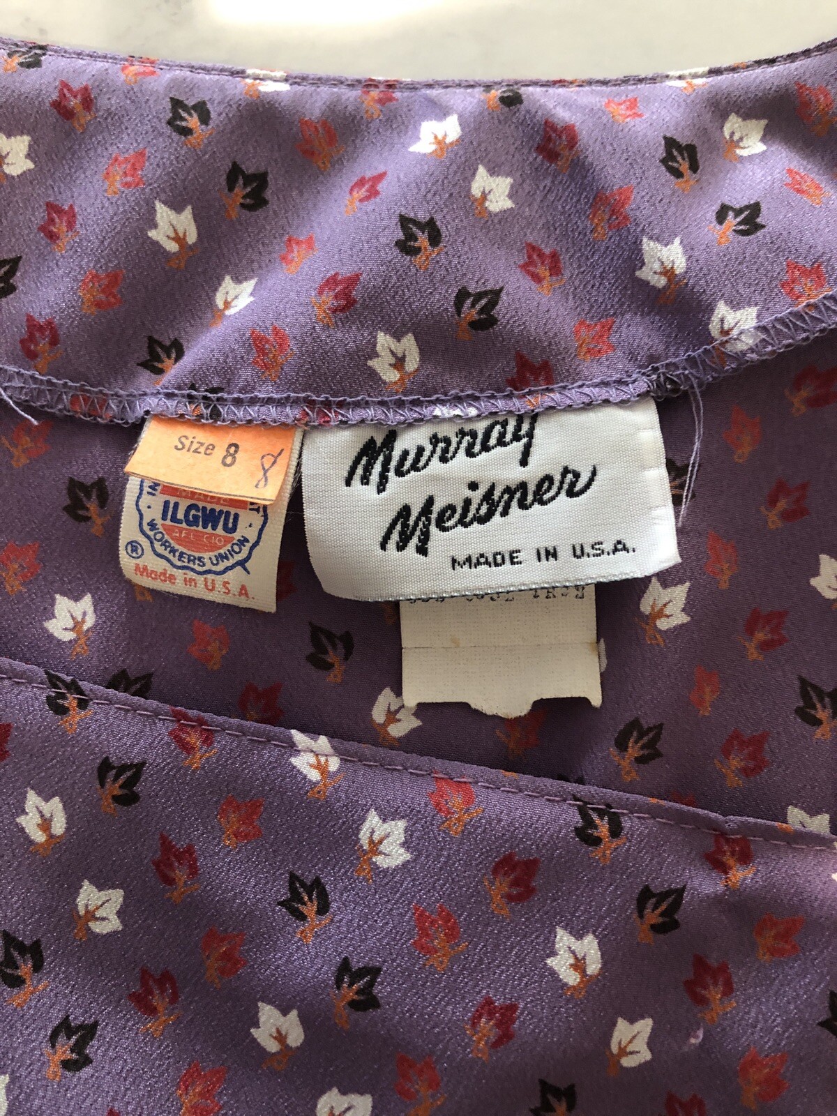 Vintage Murray Meisner Dress Plum Purple Fall Leaf Leaves Design XS Union Made