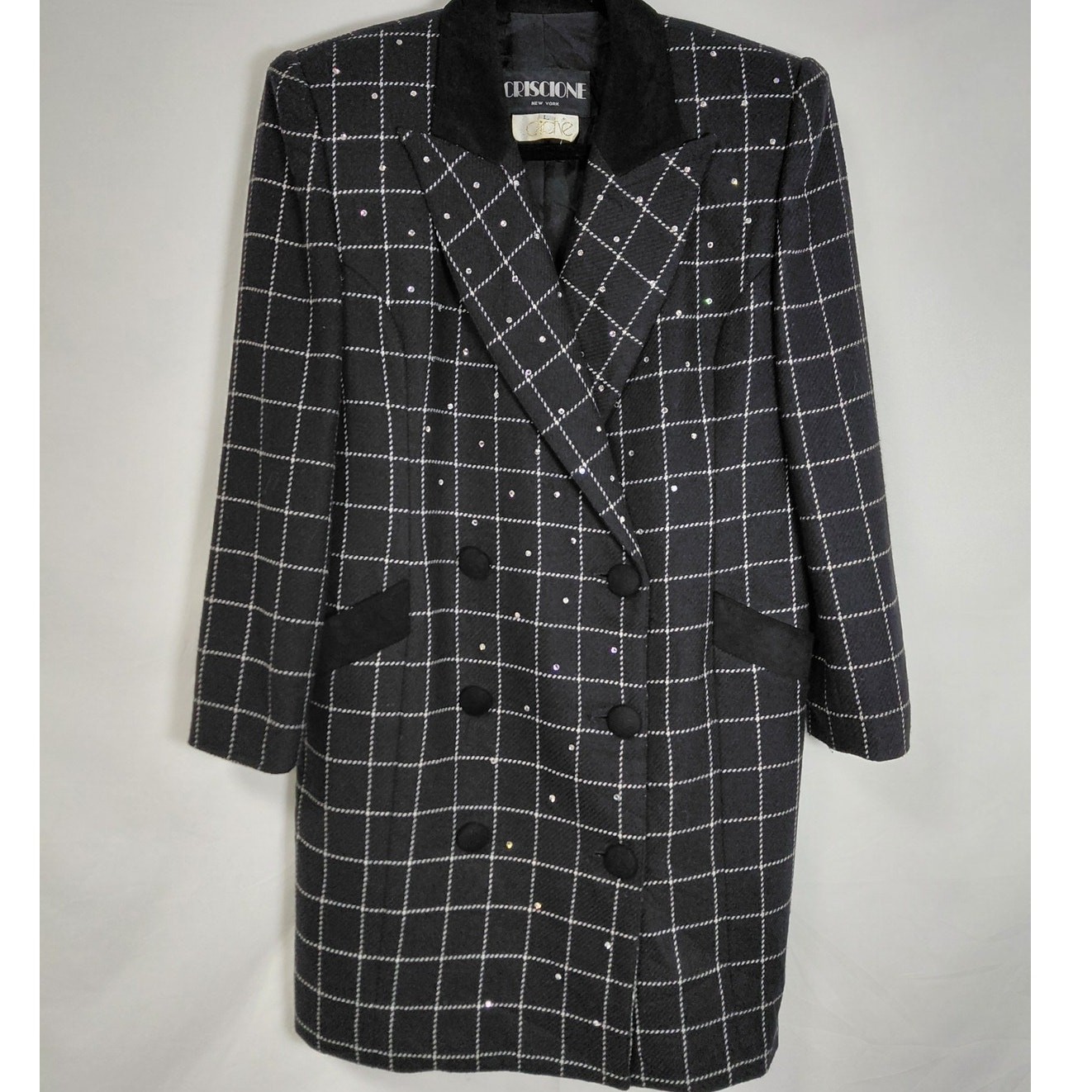 Vintage Criscione Made in USA Plaid Rhinestone Lined Jacket Women Size L