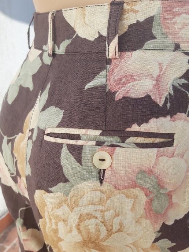LES COPAINS Vintage Women’s 5 Pocket High Waist LINEN 100% Pristine Flower Pants